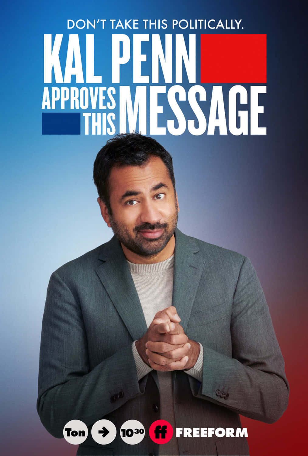 Kal Penn, blue red gradient background, smiles knowingly, HD Phone Wallpaper