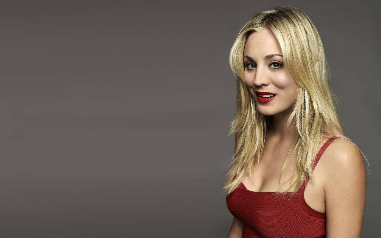 Kaley Cuoco, red lipstick, red top, HD Desktop Wallpaper