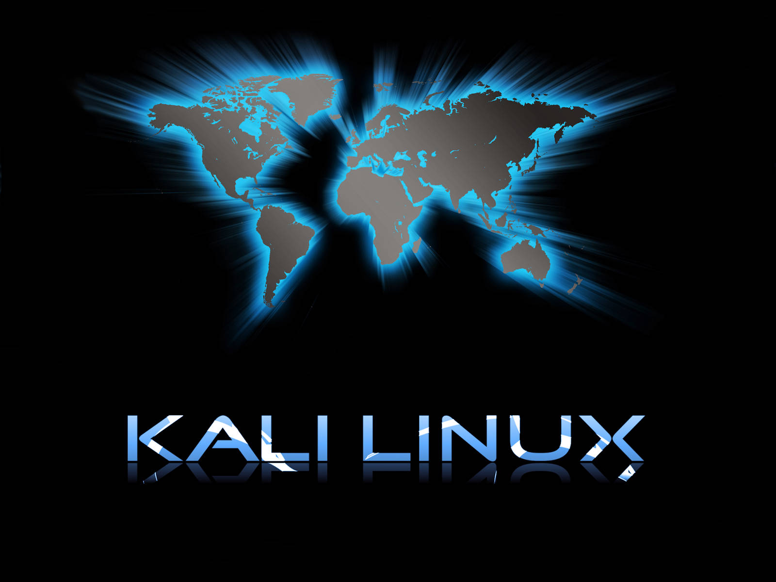 Kali Linux, world map, glowing blue, HD Desktop Wallpaper