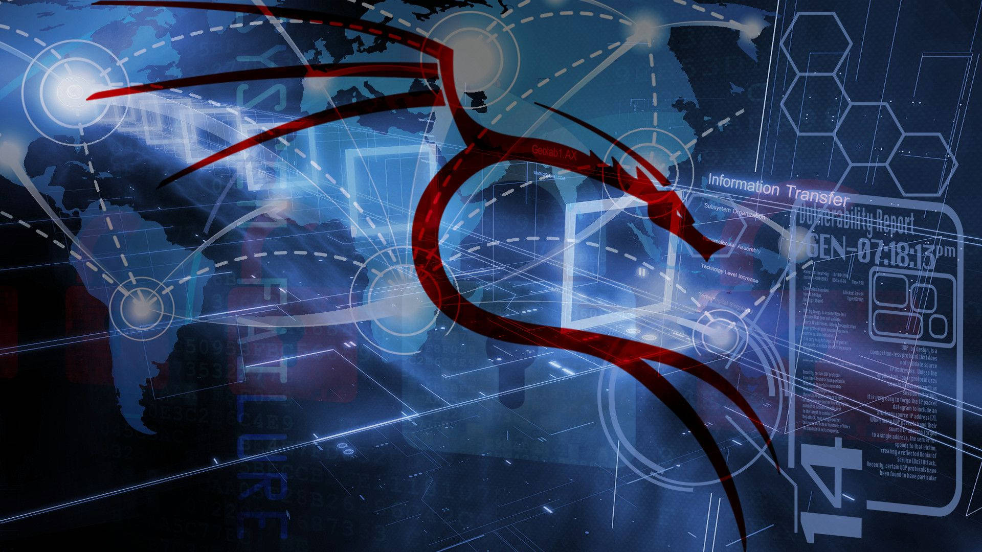 Kali Linux, red dragon, digital world map, Full HD Desktop Wallpaper