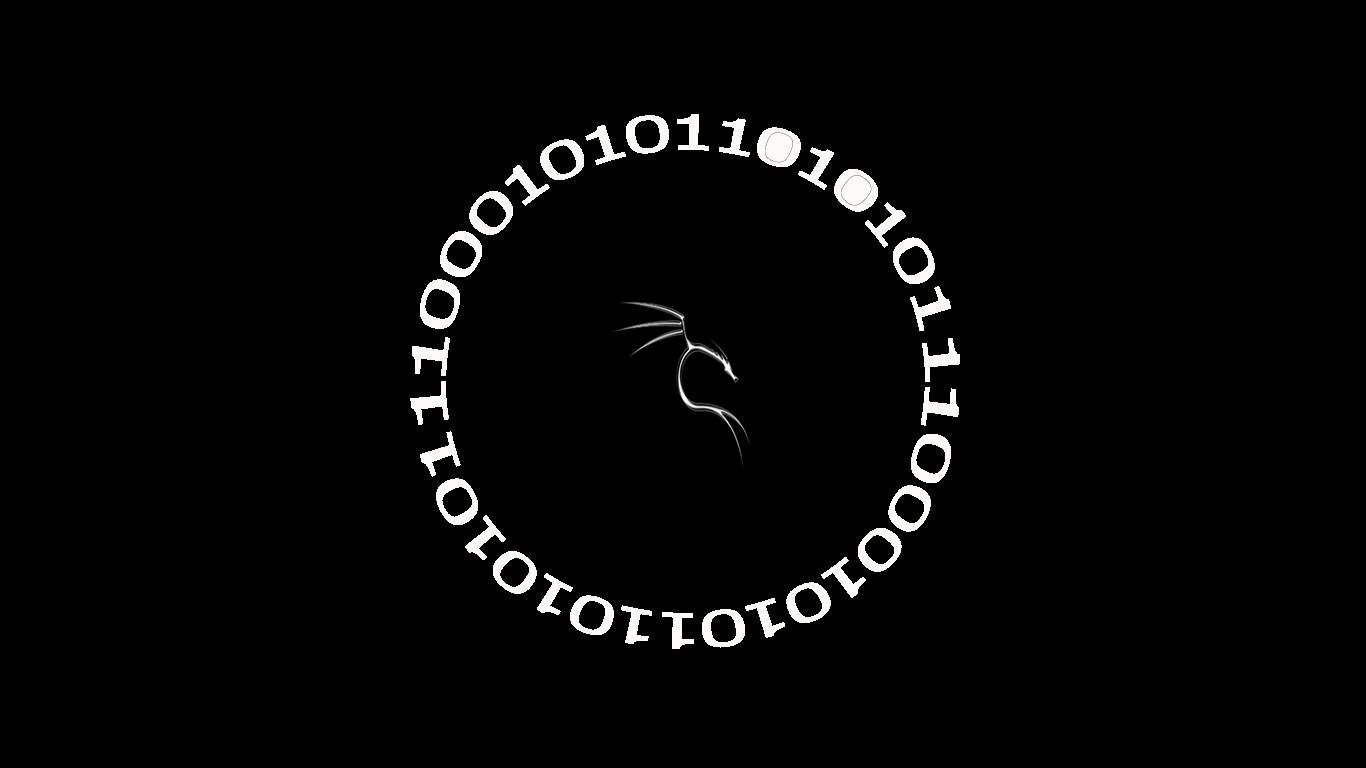Kali Linux, white dragon silhouette, circular binary code ring, HD Desktop Wallpaper