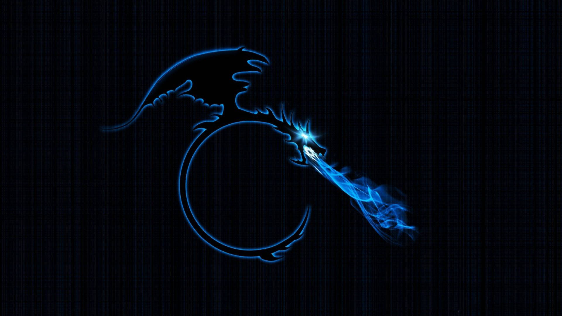 Kali Linux, blue flames, glowing blue dragon silhouette, Full HD Desktop Wallpaper