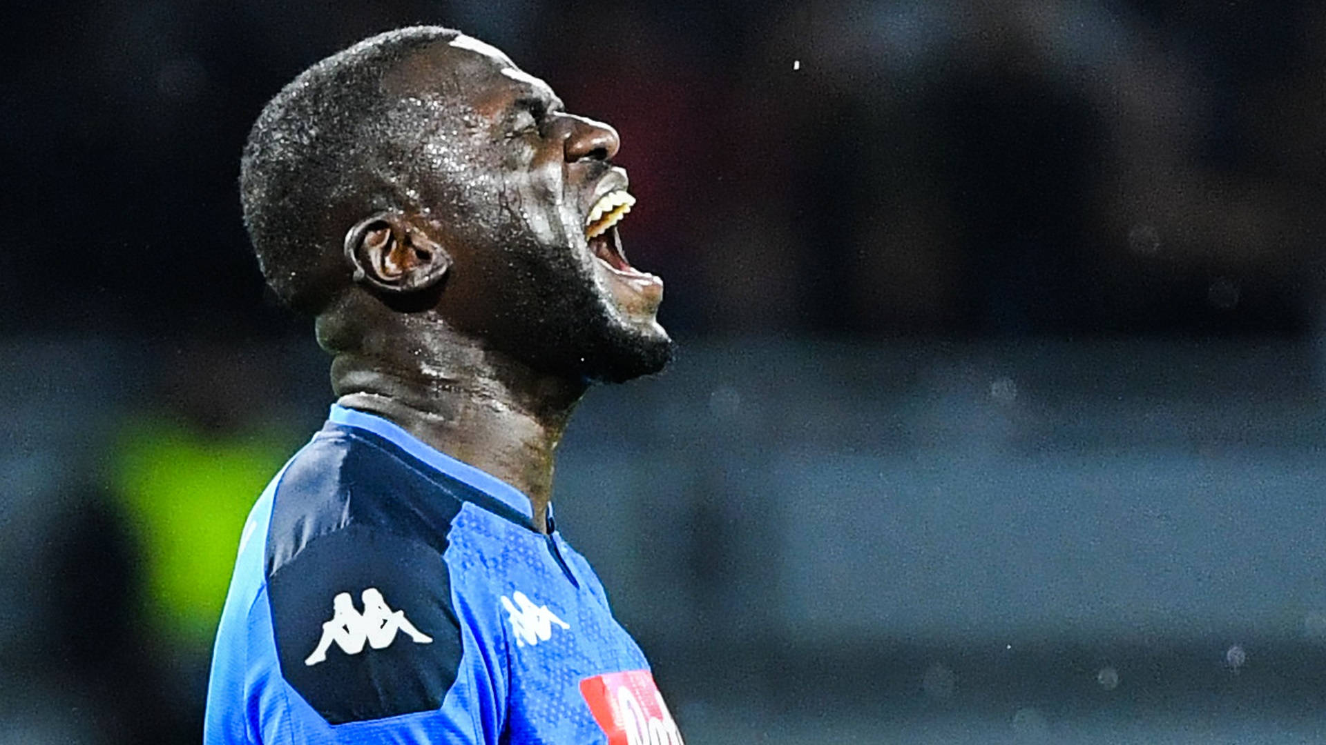 Kalidou Koulibaly, blue jersey, screams passionately, Full HD Desktop Wallpaper