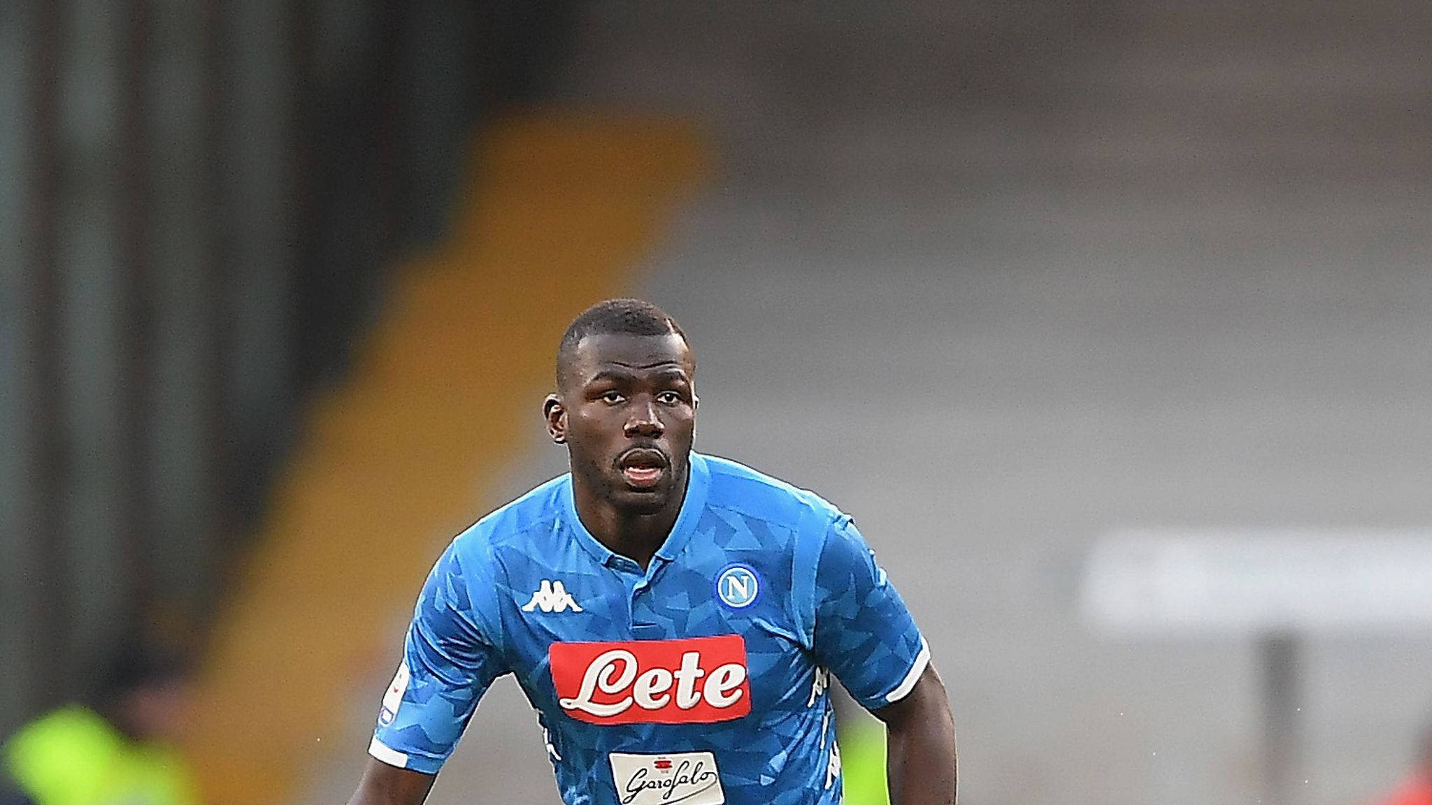 Kalidou Koulibaly, blue Napoli jersey, stadium field, Full HD Desktop Wallpaper