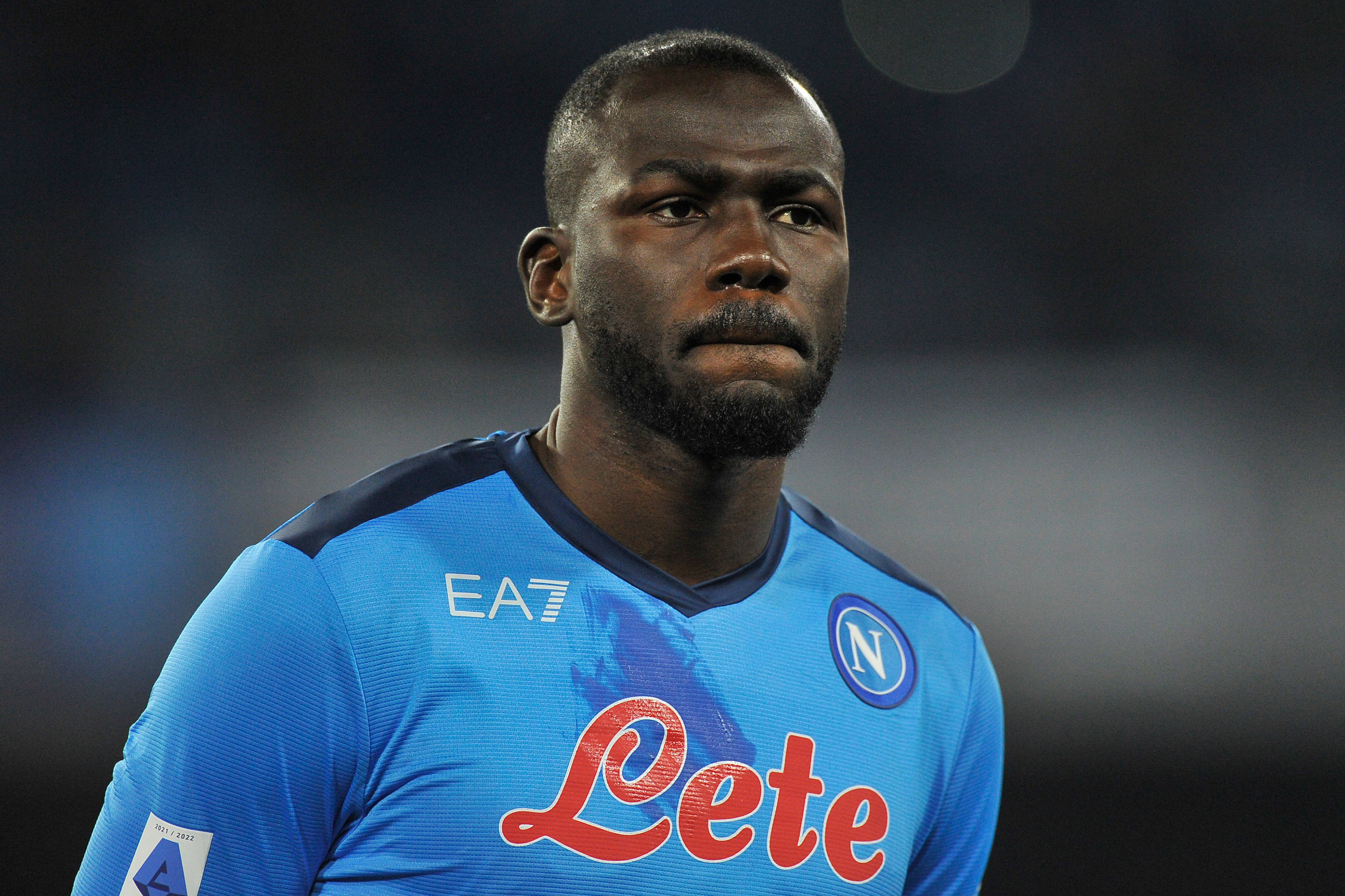 Kalidou Koulibaly, blue Napoli jersey, red 'Lete' sponsor text, 2K Desktop Wallpaper