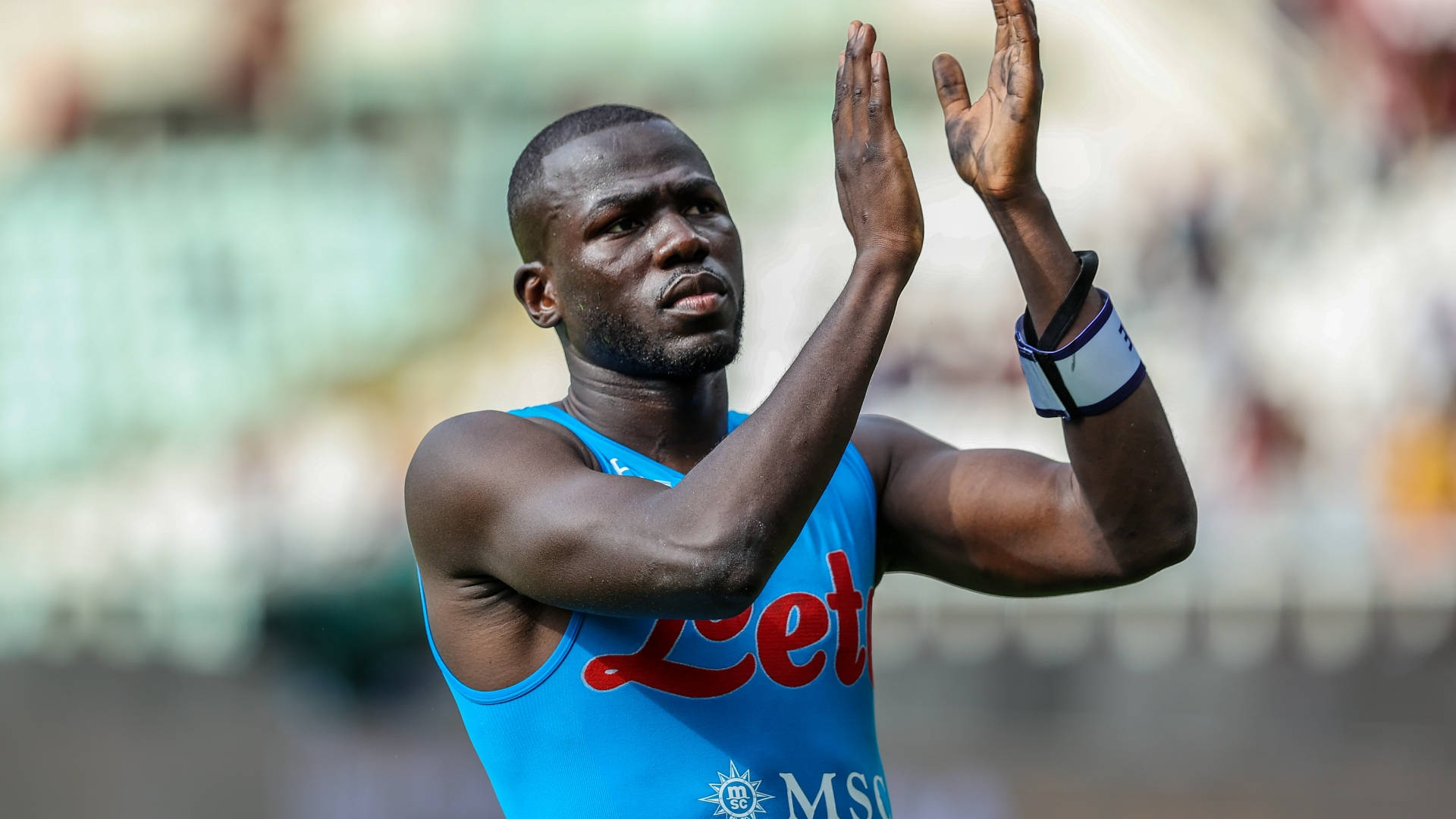 Kalidou Koulibaly, blue jersey, stadium, Full HD Desktop Wallpaper