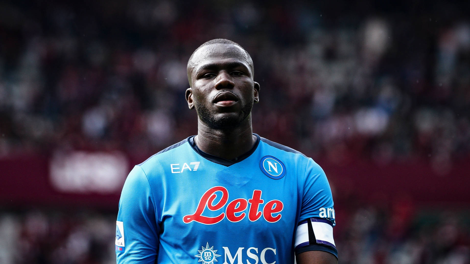 Kalidou Koulibaly, blue Napoli jersey, stadium pitch, Full HD Desktop Wallpaper