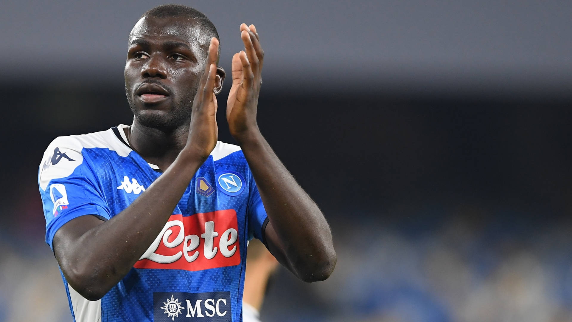 Kalidou Koulibaly, blue Napoli jersey, night match, Full HD Desktop Wallpaper