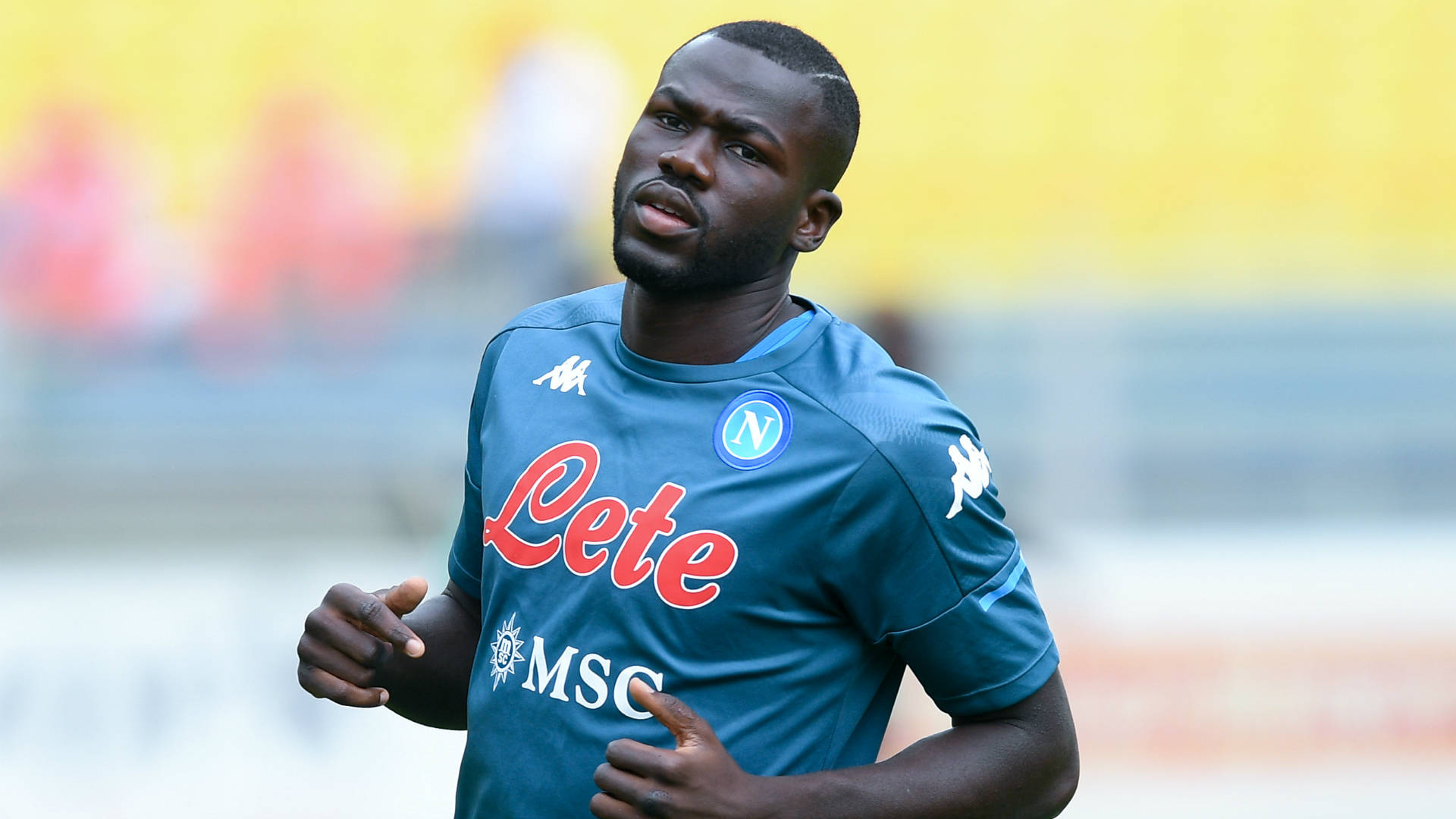 Kalidou Koulibaly, blue Napoli jersey, bright stadium field, Full HD Desktop Wallpaper