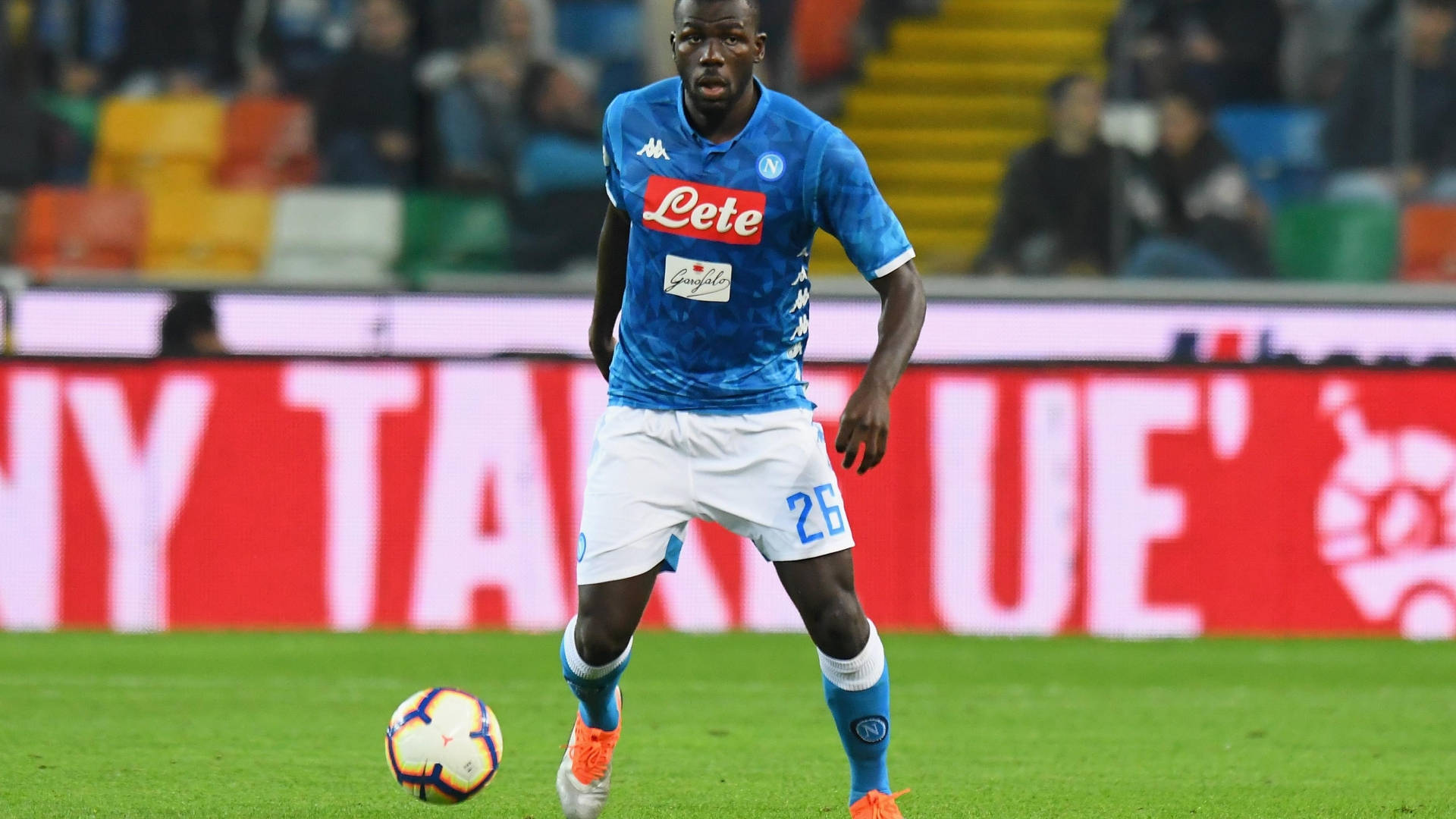 Kalidou Koulibaly, blue Napoli jersey, colorful ball, Full HD Desktop Wallpaper