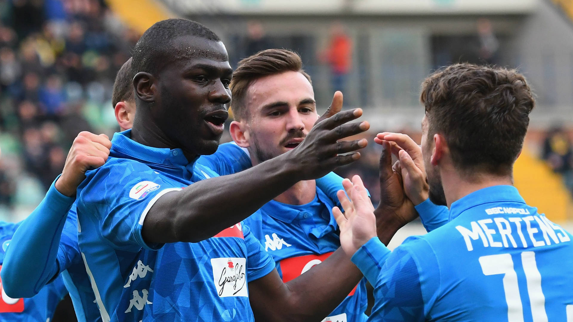 Kalidou Koulibaly, blue jerseys, stadium field, Full HD Desktop Wallpaper