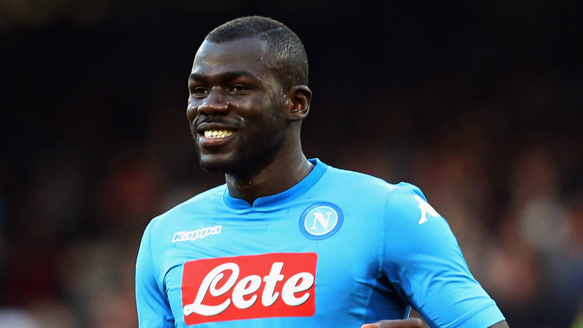 Kalidou Koulibaly, bright blue Napoli jersey, red sponsor logo, Full HD Desktop Wallpaper