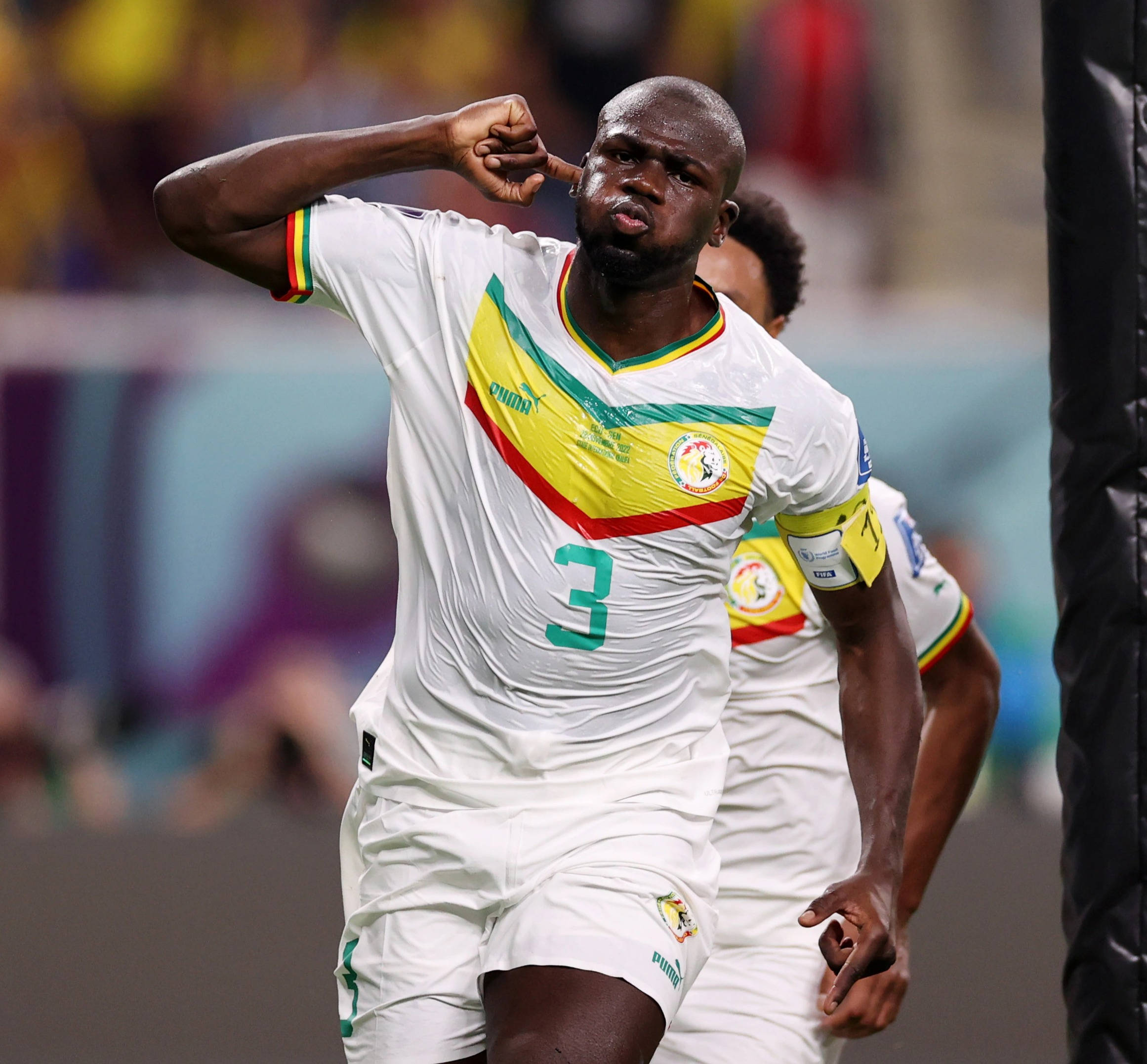 Kalidou Koulibaly, white jersey, green yellow red accents, Full HD Desktop Wallpaper