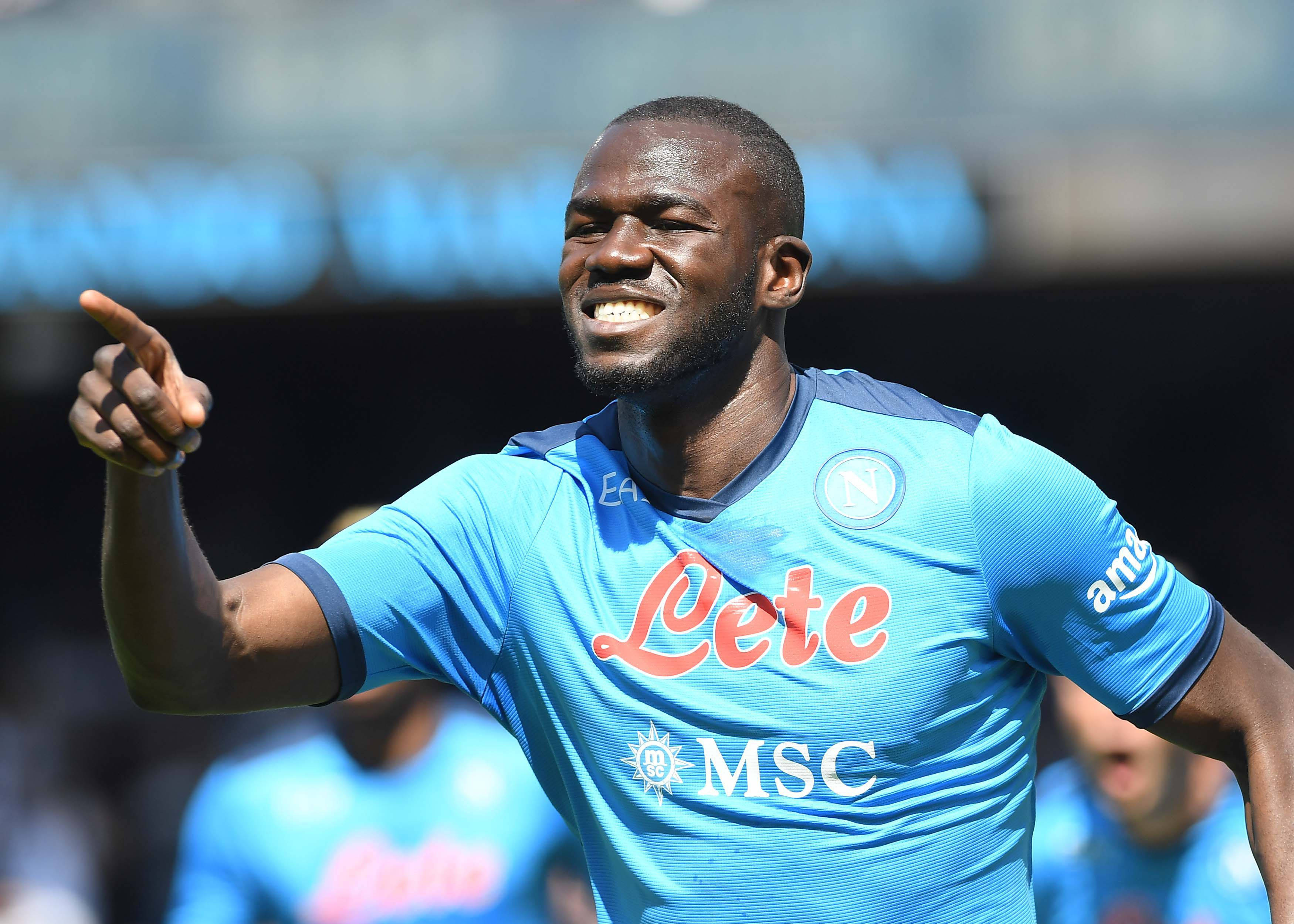 Kalidou Koulibaly, blue Napoli jersey, wide grin, 2K Desktop Wallpaper