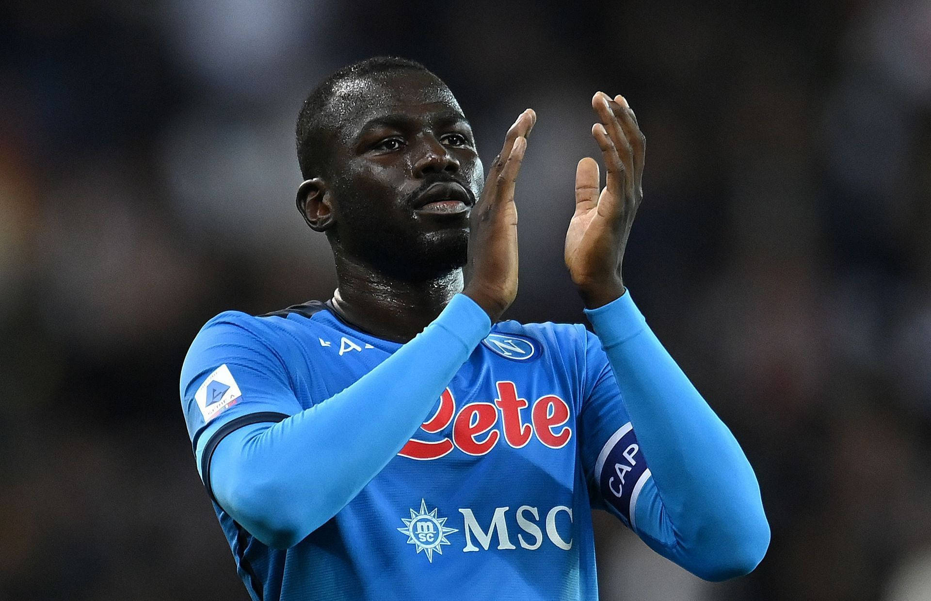 Kalidou Koulibaly, blue Napoli jersey, night match, Full HD Desktop Wallpaper