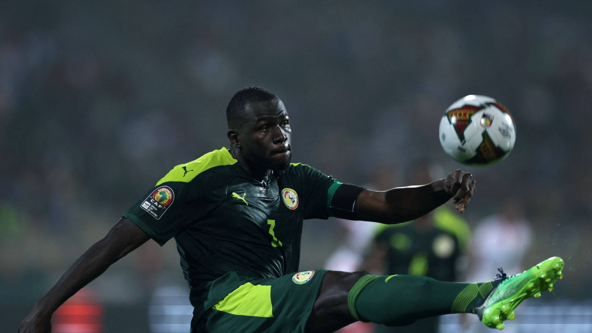 Kalidou Koulibaly, green and yellow kit, nighttime stadium match, Full HD Desktop Wallpaper