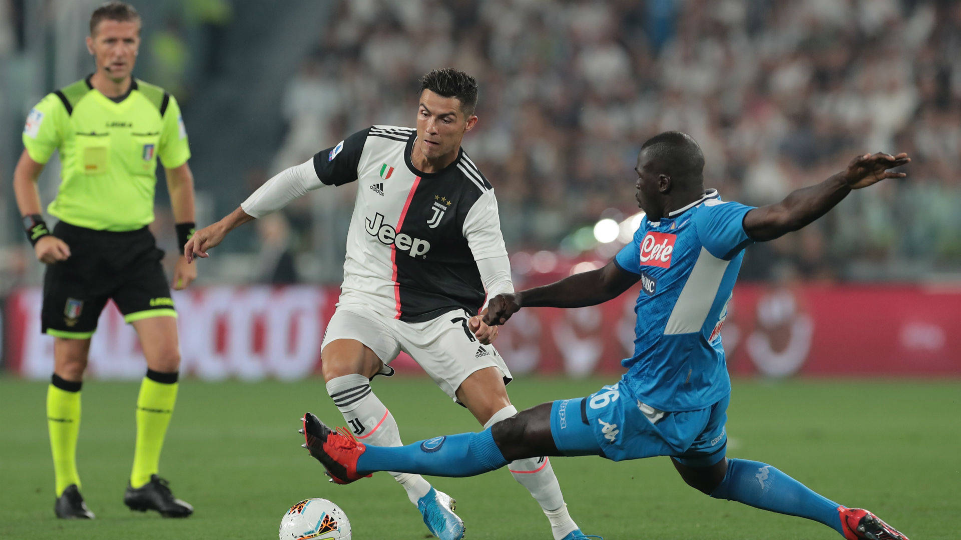 Kalidou Koulibaly, black and white striped jersey, blue jersey, Full HD Desktop Wallpaper