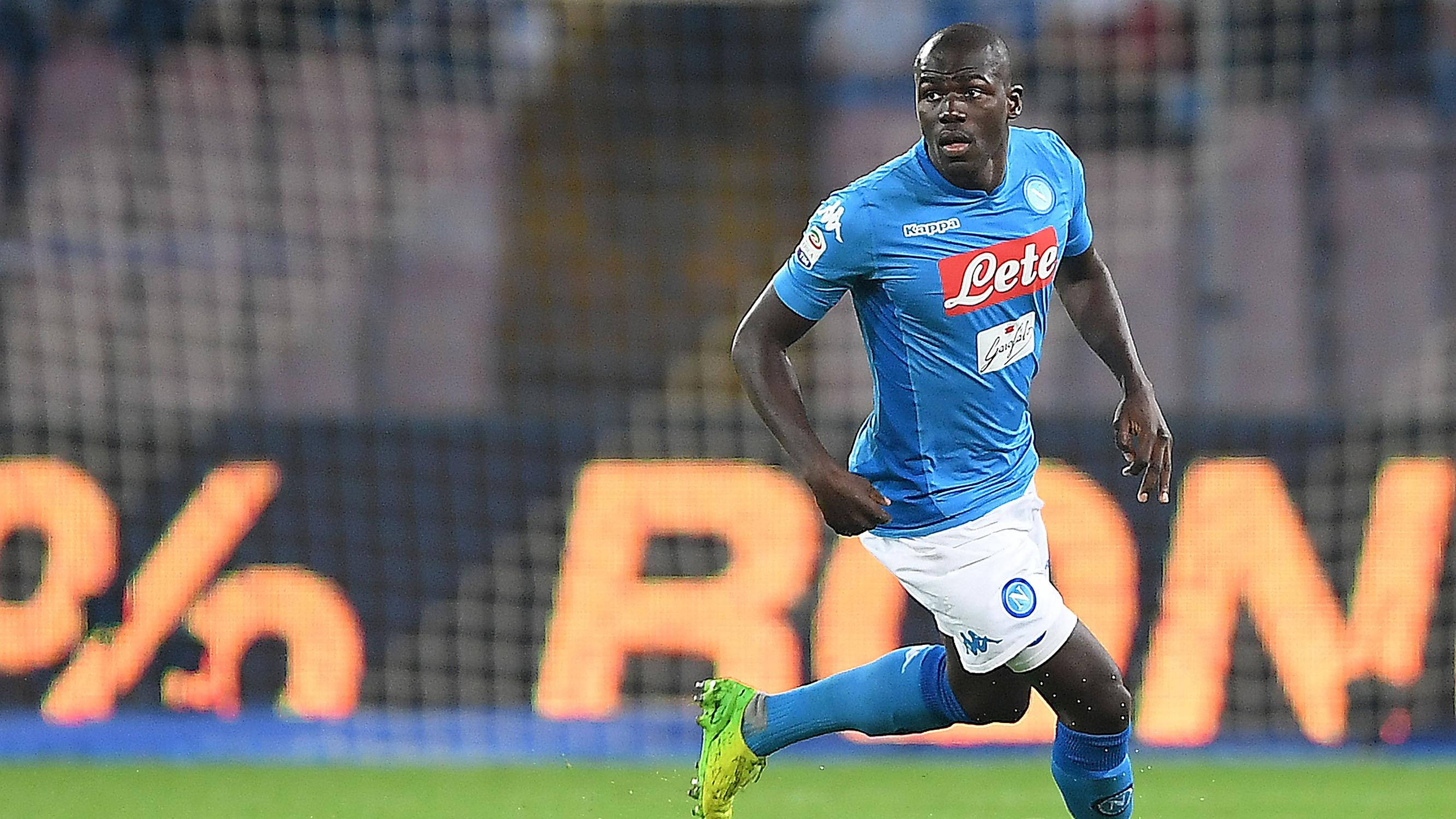 Kalidou Koulibaly, blue Napoli jersey, green pitch, 2K Desktop Wallpaper