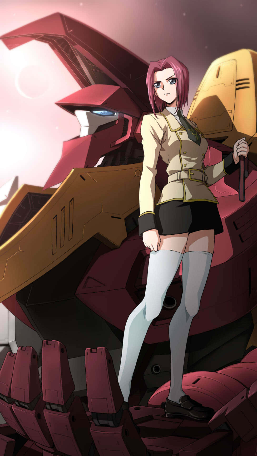 Kallen Stadtfeld, pink-haired anime girl, beige uniform, Full HD Phone Wallpaper
