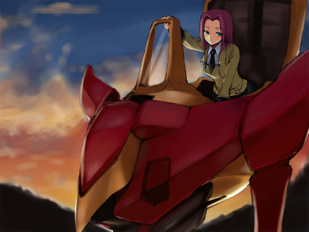 Kallen Stadtfeld, purple-haired, red and gold mecha, SD Desktop Wallpaper
