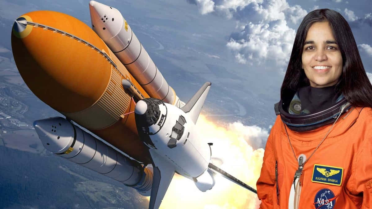 Kalpana Chawla, space shuttle, orange NASA suit, SD Desktop Wallpaper