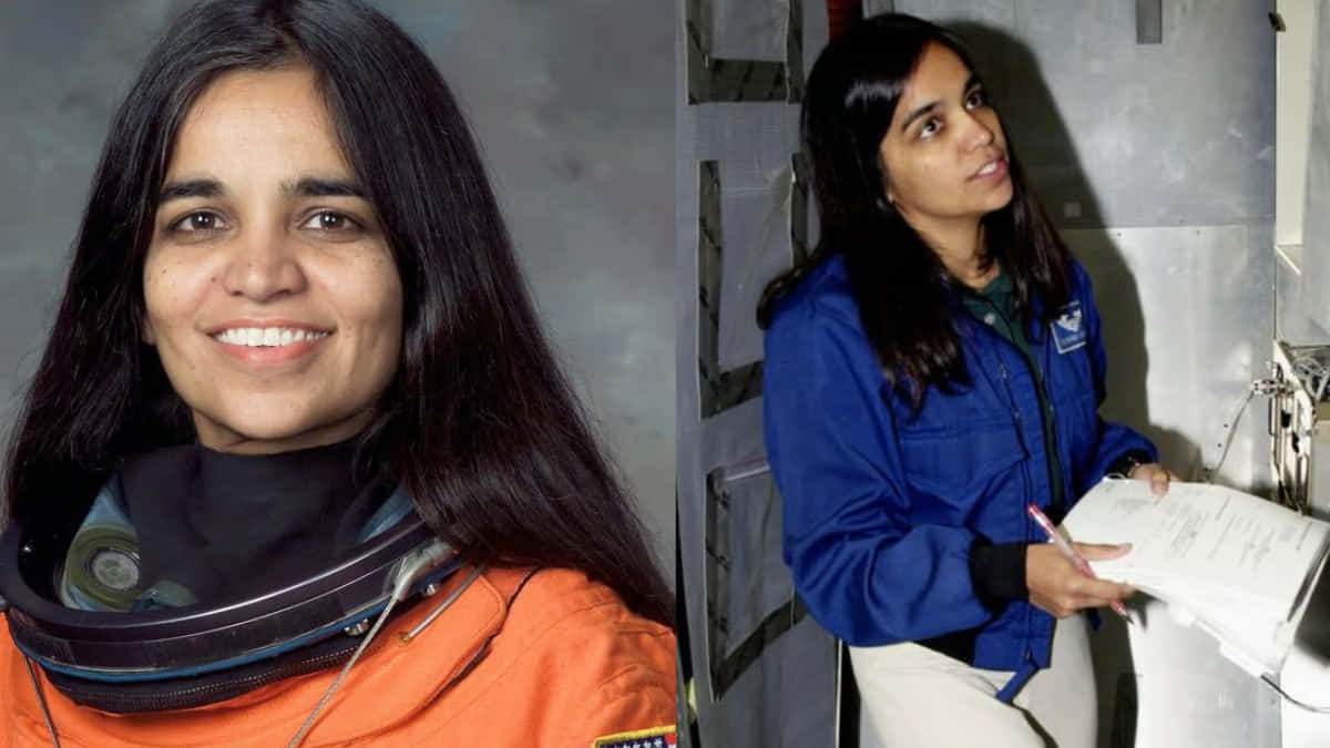 Kalpana Chawla, orange spacesuit, blue flight suit, SD Desktop Wallpaper