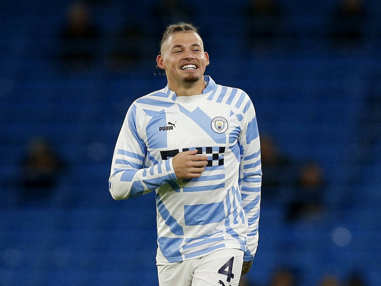 Kalvin Phillips, blue and white striped jersey, stadium pitch, HD Desktop Wallpaper