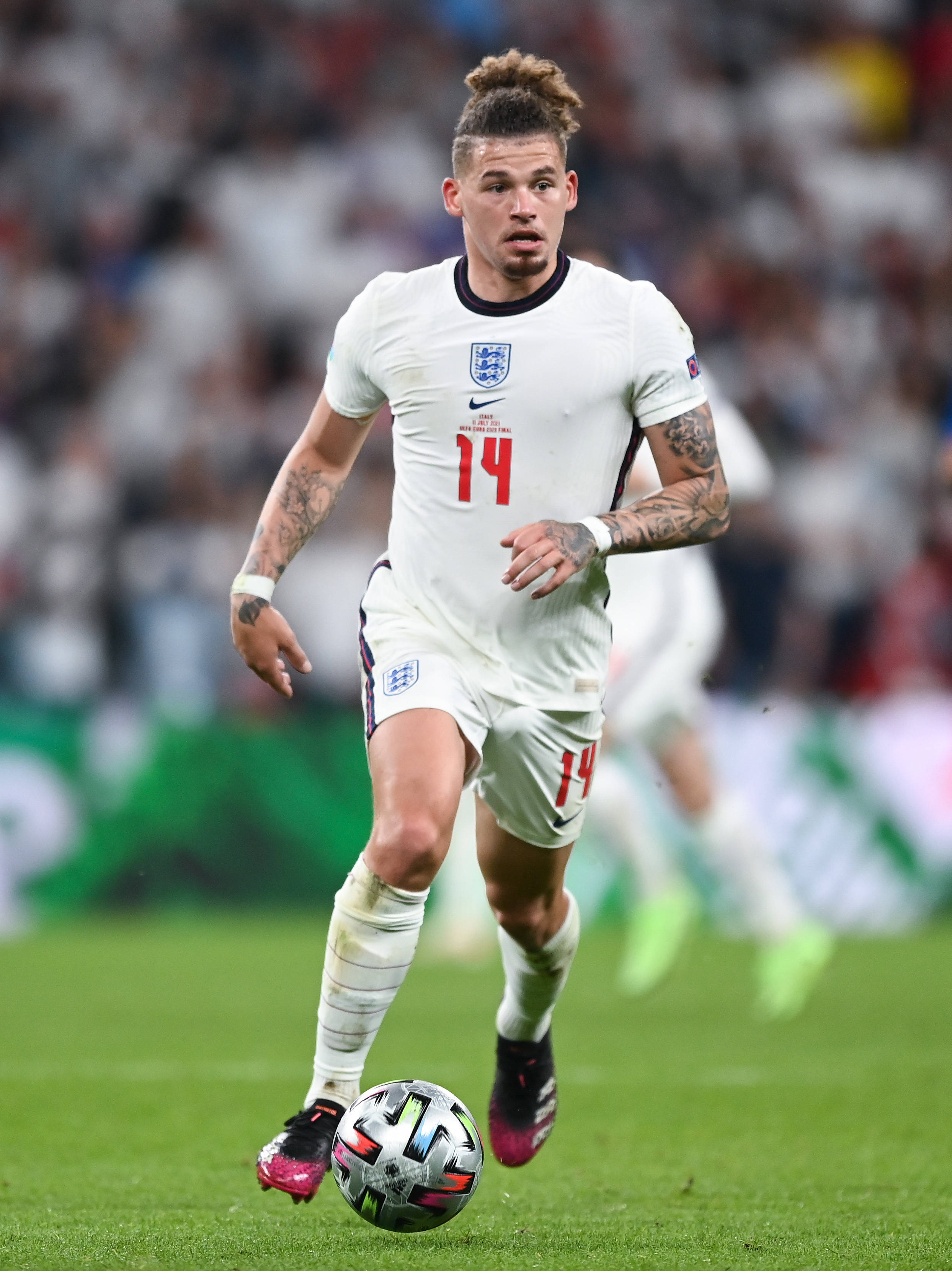 Kalvin Phillips, white jersey number 14, colorful ball, 2K Phone Wallpaper