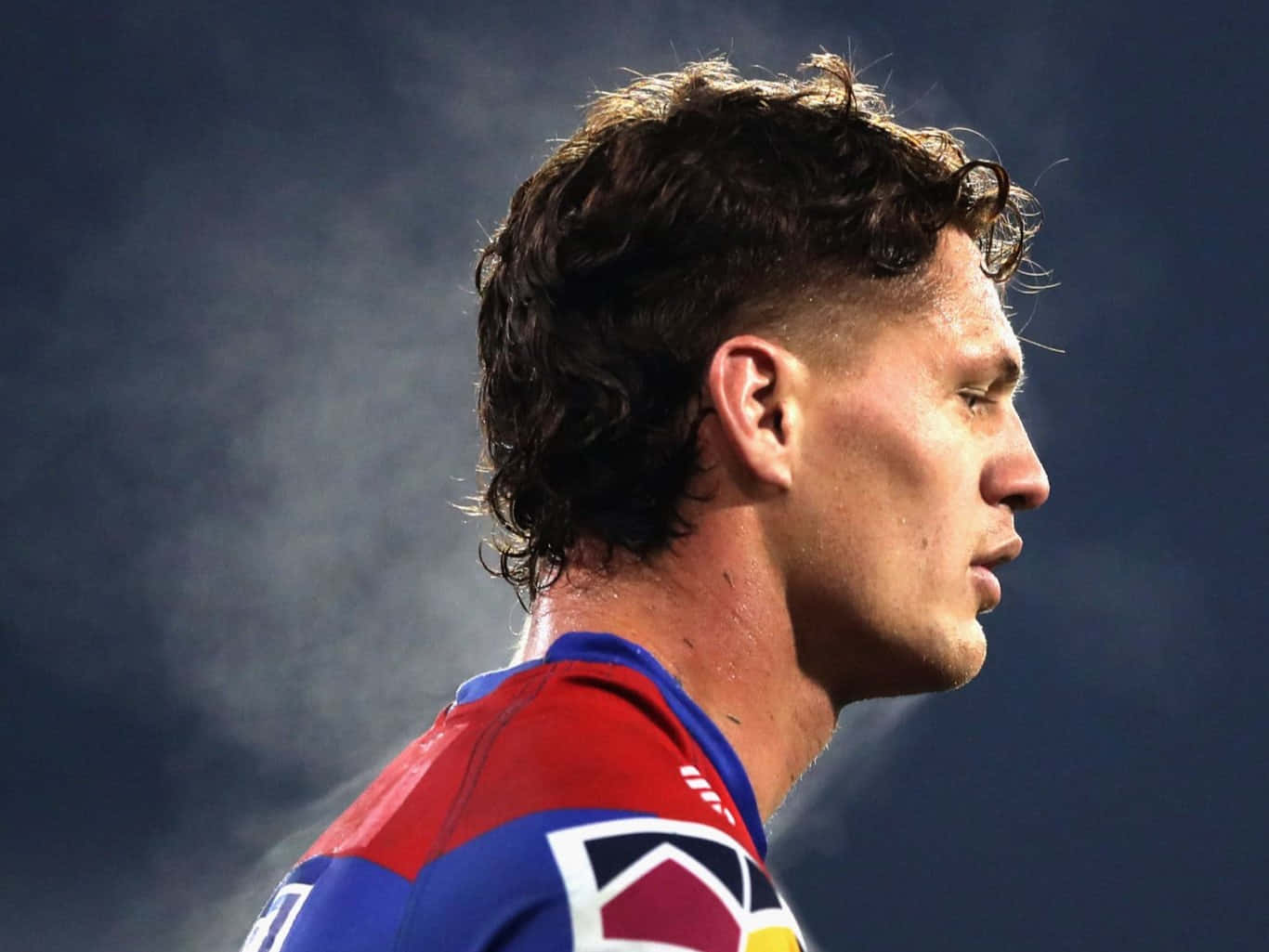 Kalyn Ponga, red and blue jersey, sweaty athlete, HD Desktop Wallpaper