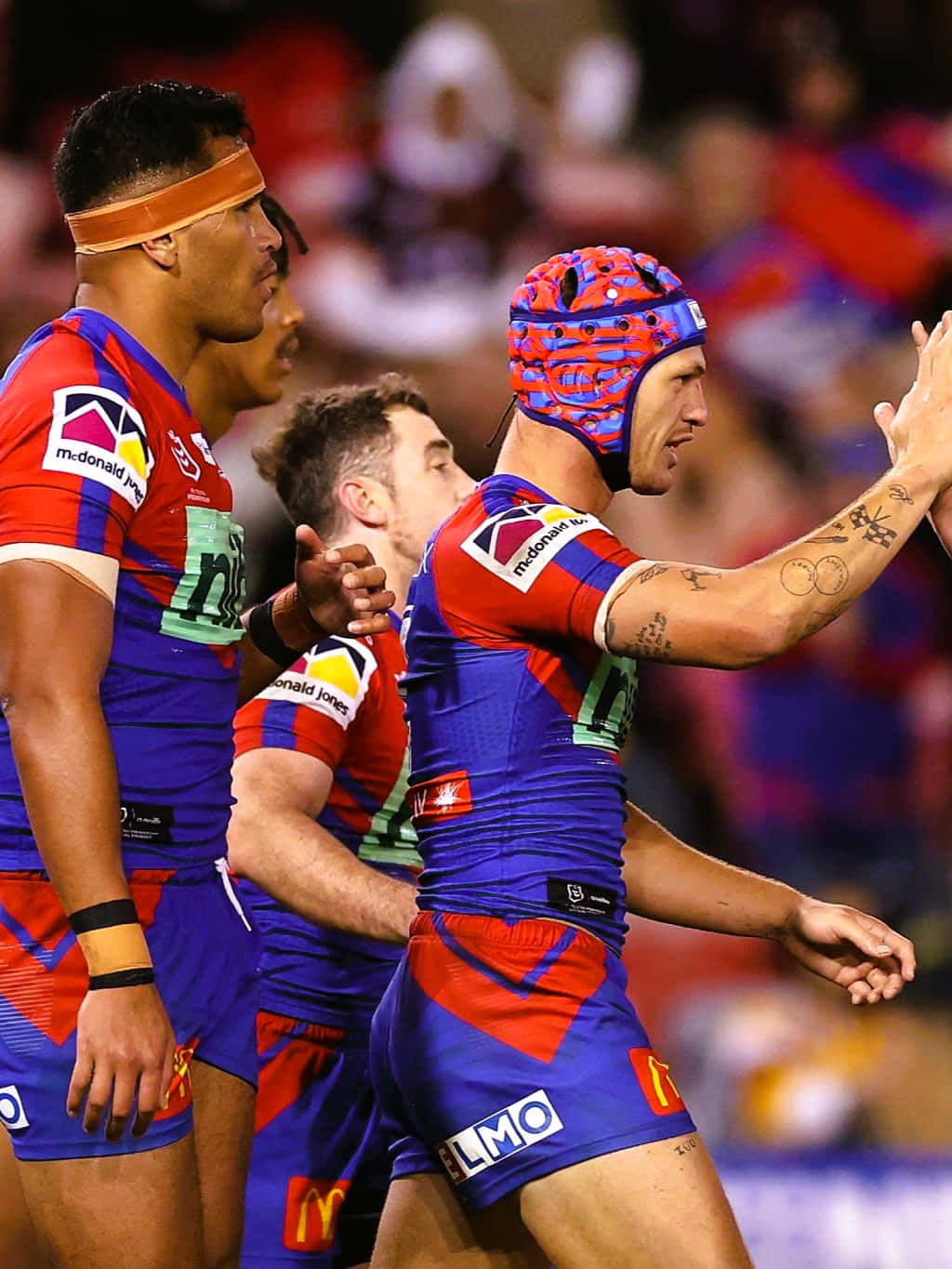 Kalyn Ponga, red and blue uniforms, stadium lights, HD Phone Wallpaper