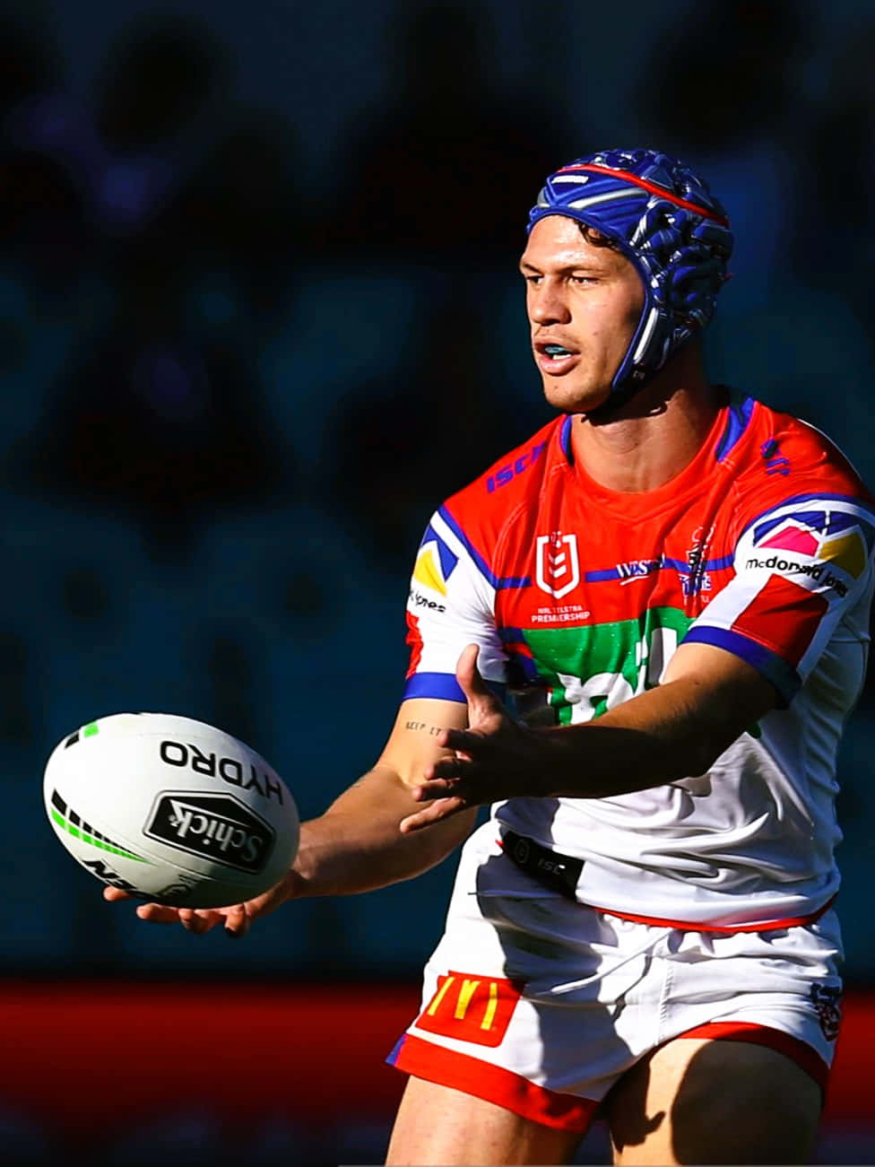 Kalyn Ponga, red white and blue gear, stadium lights, HD Phone Wallpaper