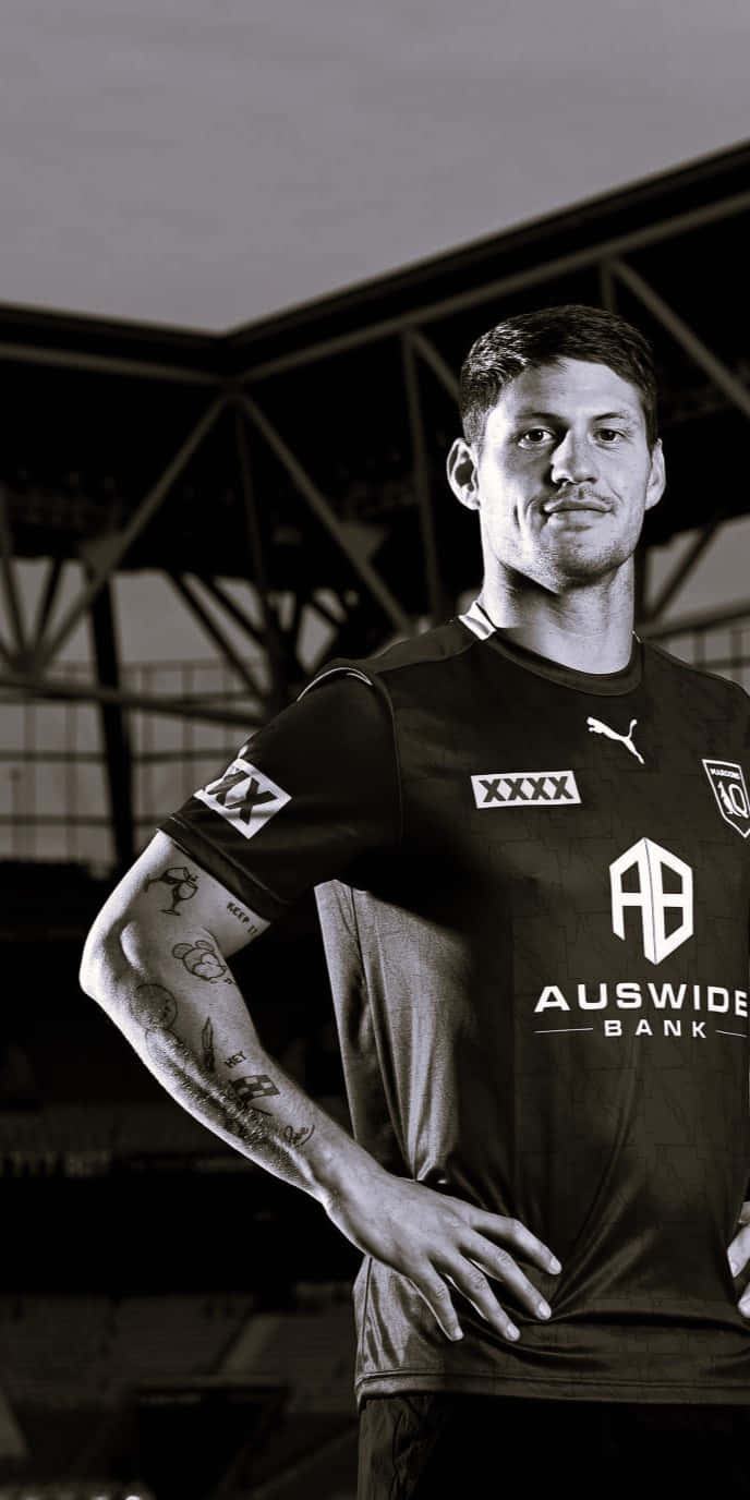 Kalyn Ponga, black and white portrait, tattooed footballer, HD Phone Wallpaper