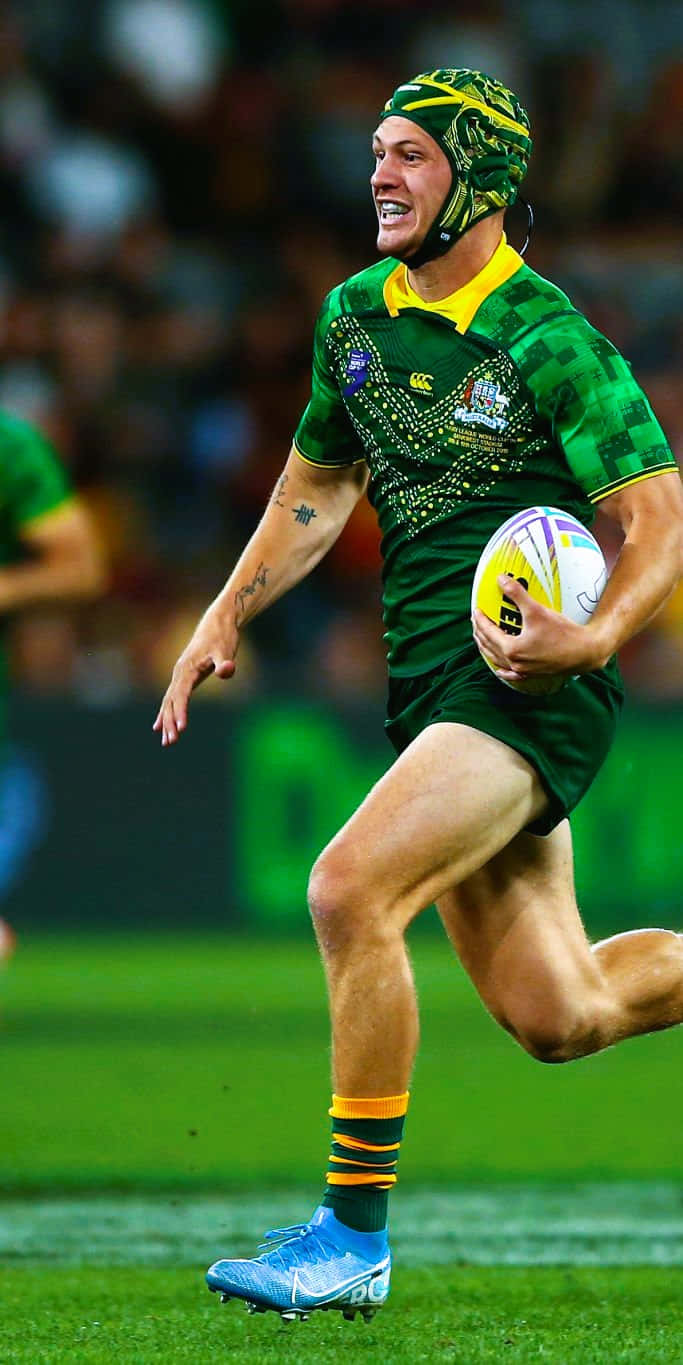 Kalyn Ponga, green and gold gear, stadium field, HD Phone Wallpaper