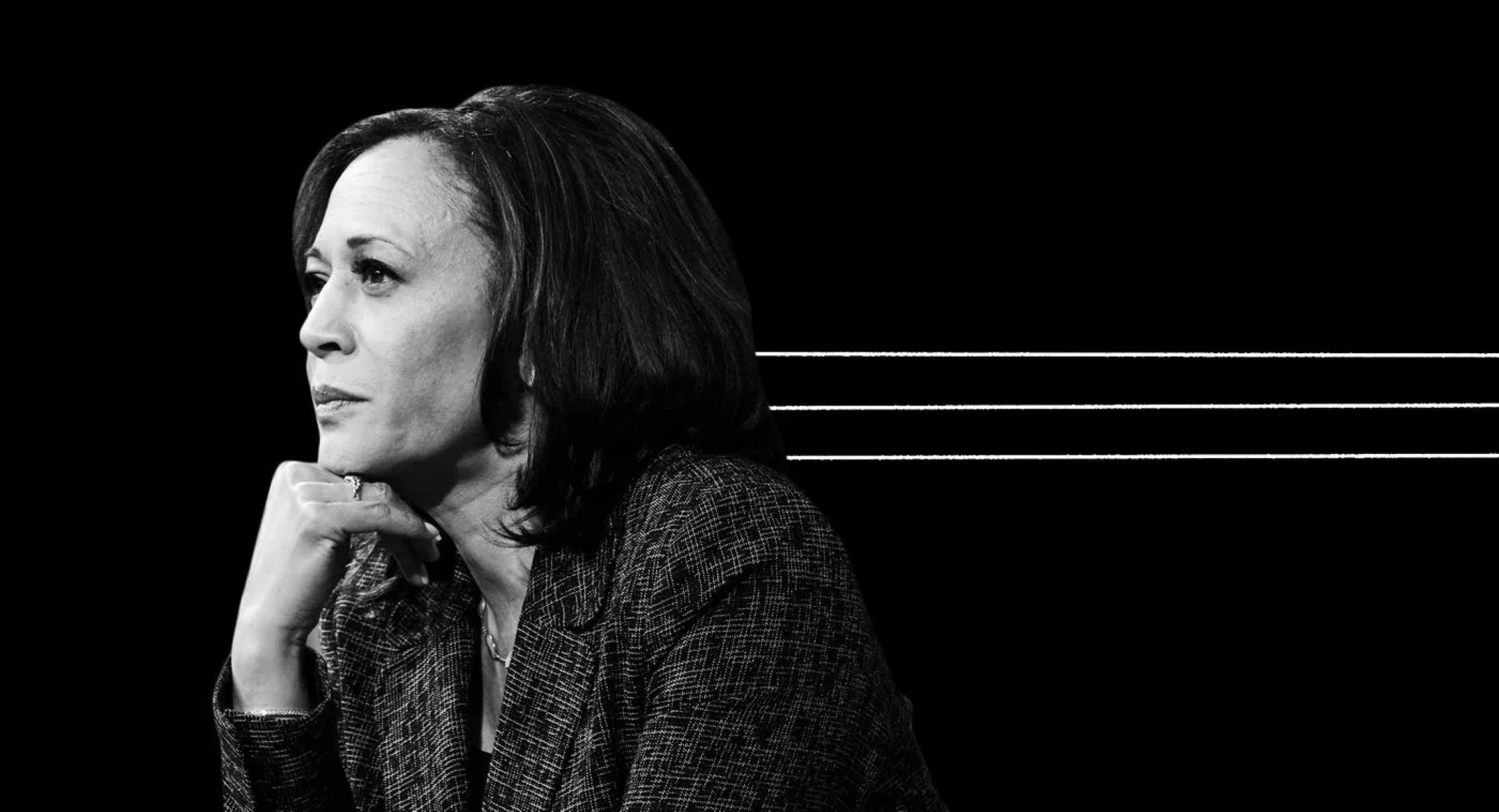 Kamala Harris, black and white portrait, profile, Full HD Desktop Wallpaper