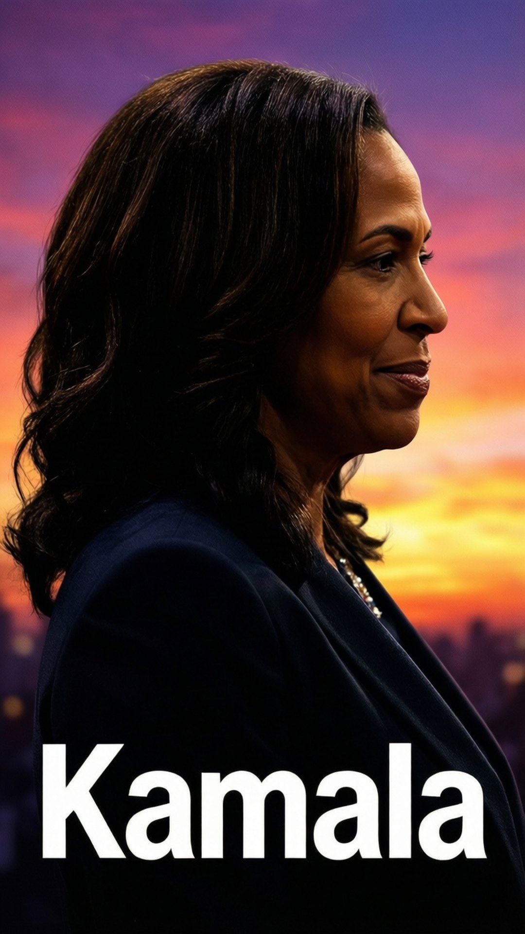 Kamala Harris, sunset silhouette, vibrant sunset sky, Full HD Phone Wallpaper