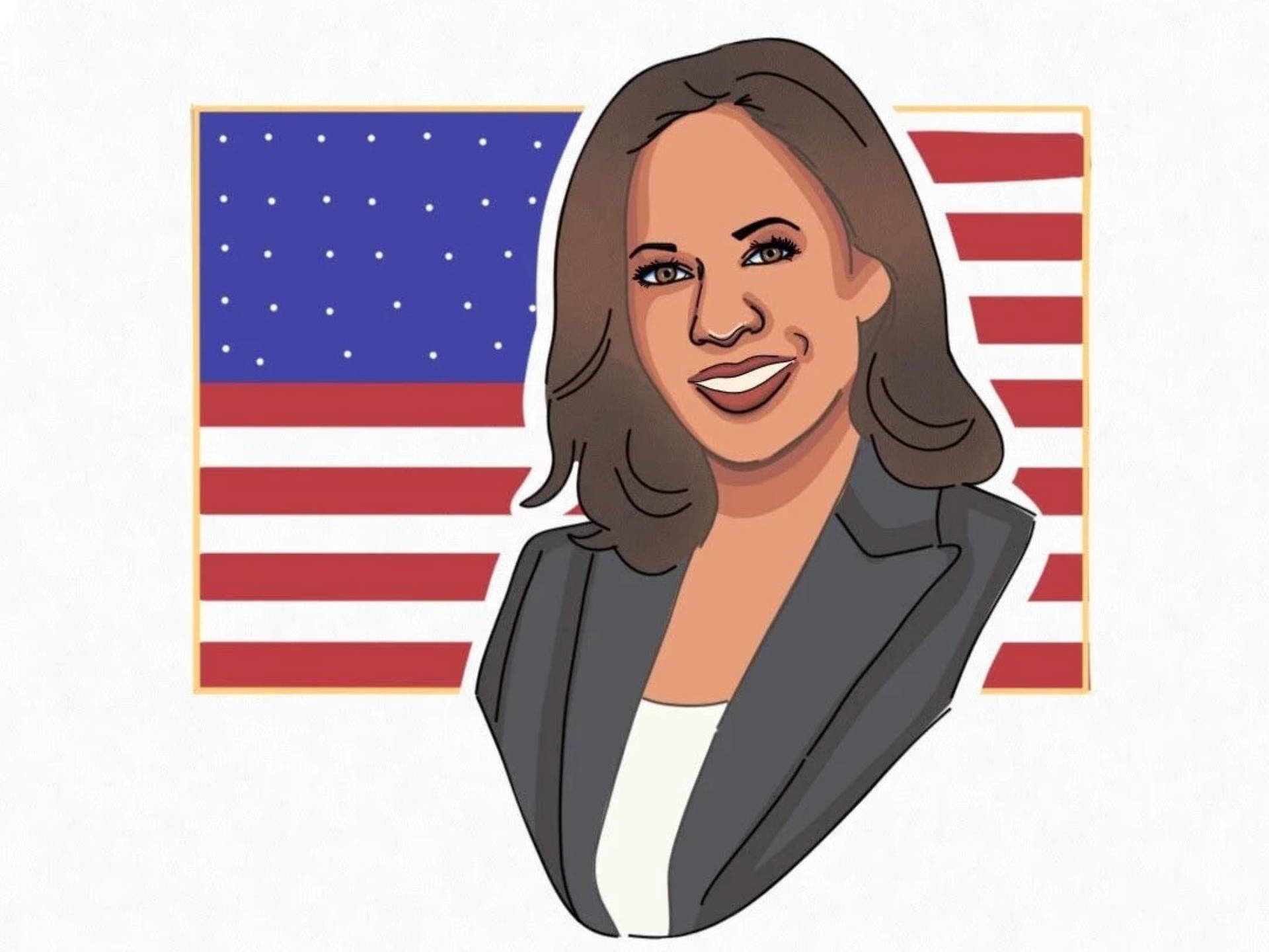 Kamala Harris, U.S. Flag, patriotic American flag background, Full HD Desktop Wallpaper