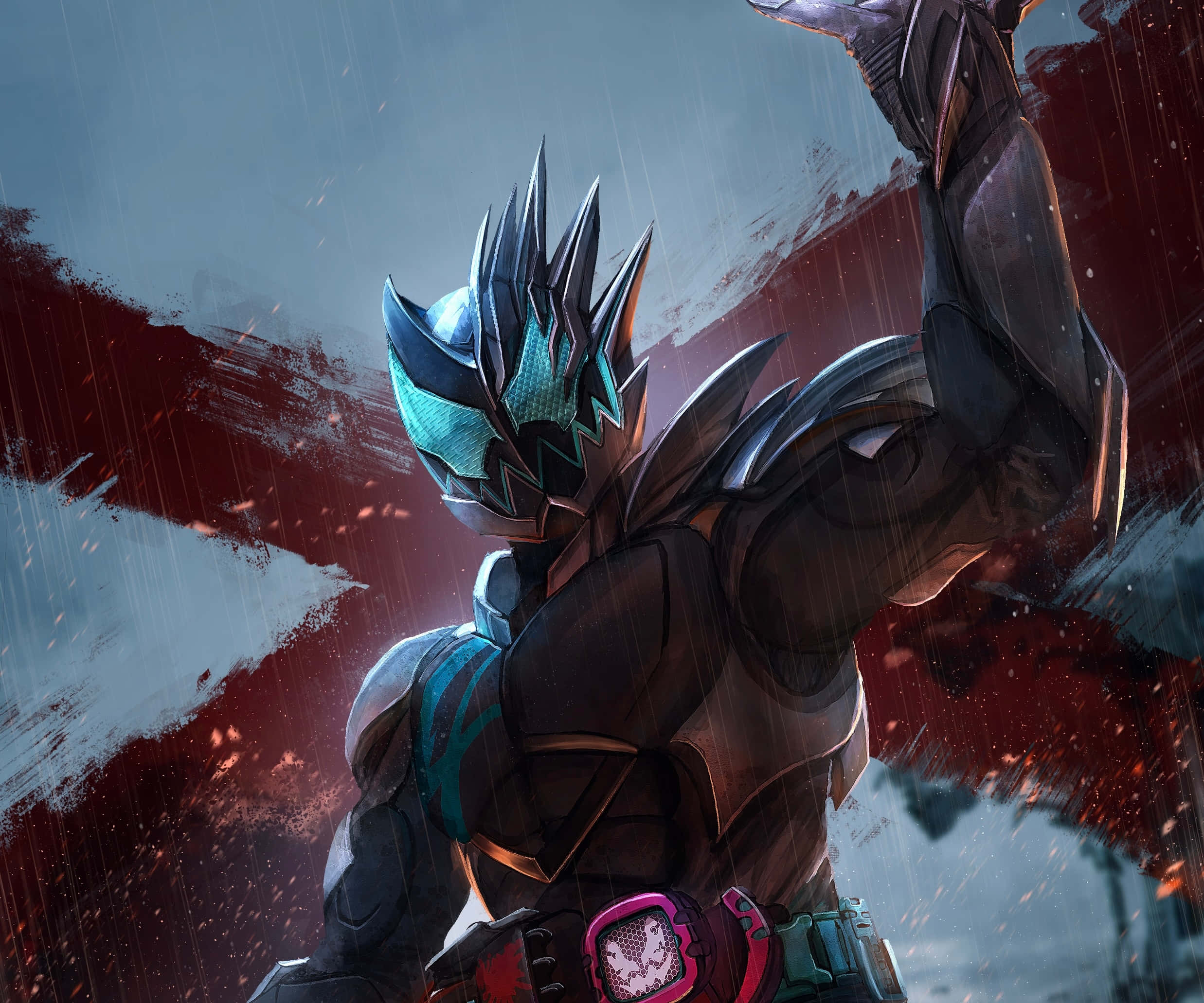 Kamen Rider, dark armor, glowing teal accents, Full HD Desktop Wallpaper