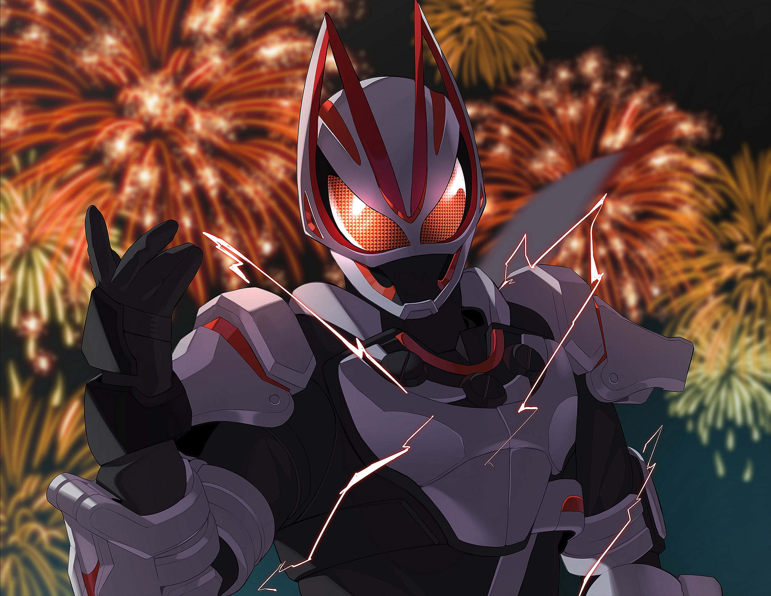 Kamen Rider, silver and red armor, orange and yellow fireworks, Full HD Desktop Wallpaper