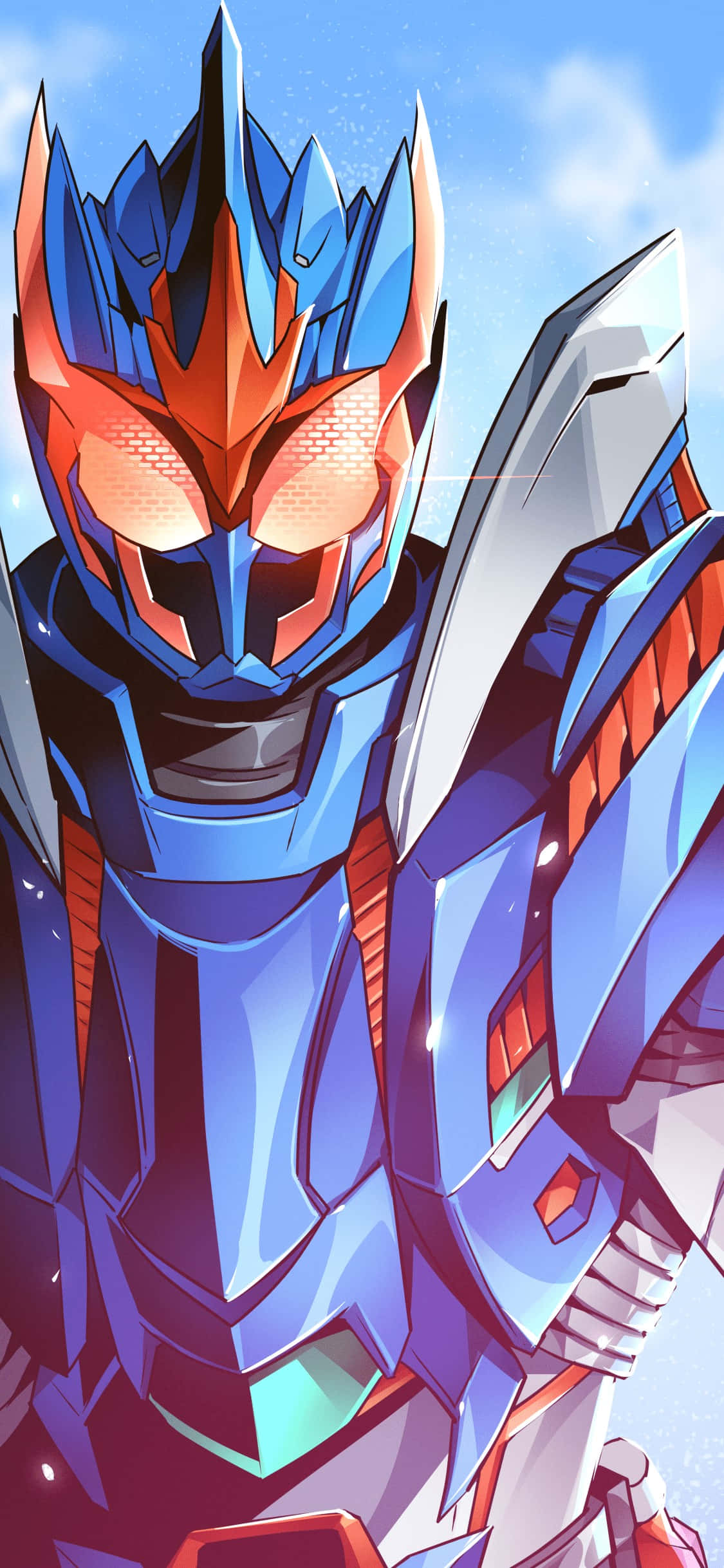 Kamen Rider, blue and orange armored superhero, glowing eyes, Full HD Phone Wallpaper