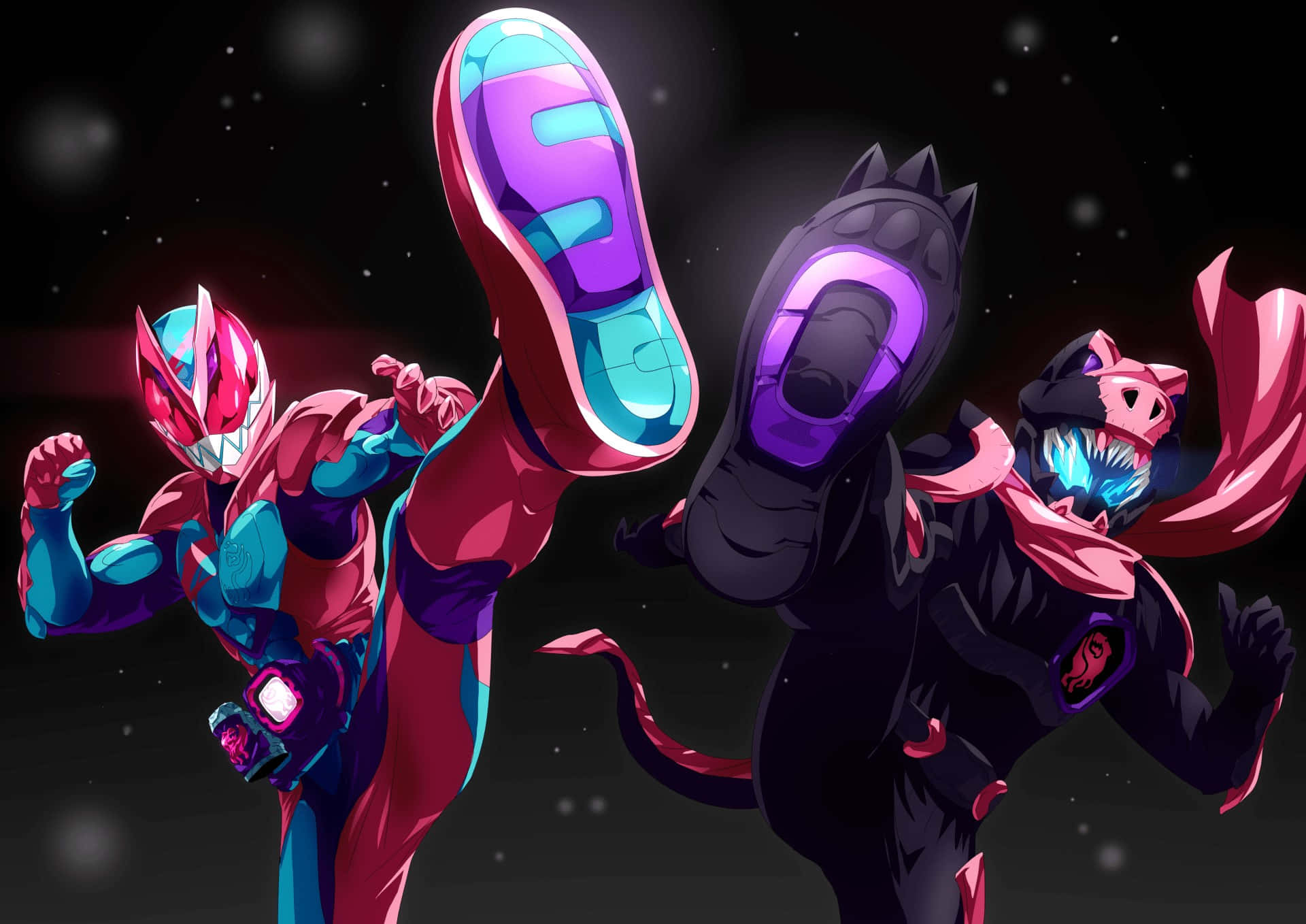 Kamen Rider, battle stance, vibrant suits, Full HD Desktop Wallpaper