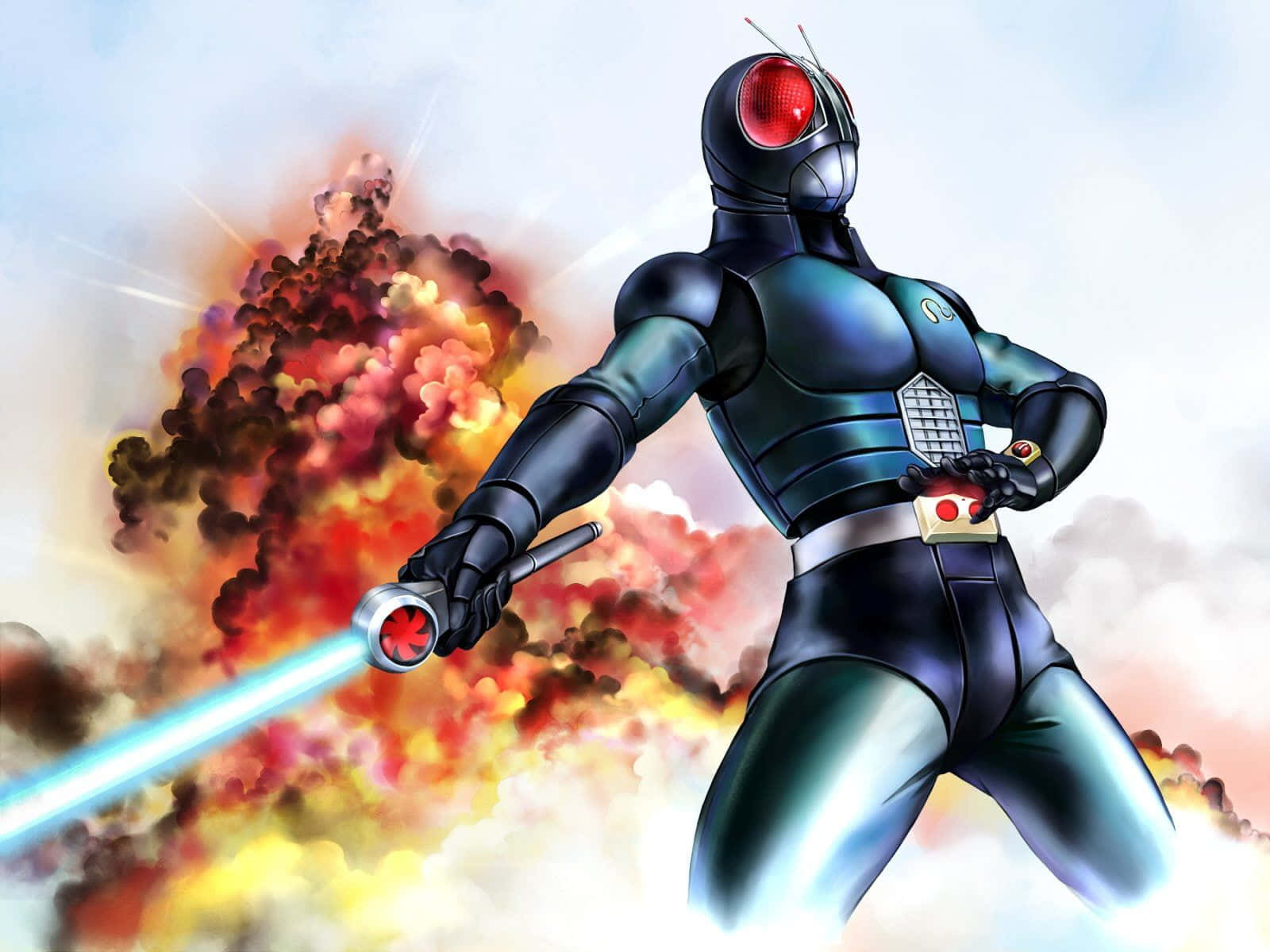 Kamen Rider, black-armored superhero, glowing red eyes, HD Desktop Wallpaper