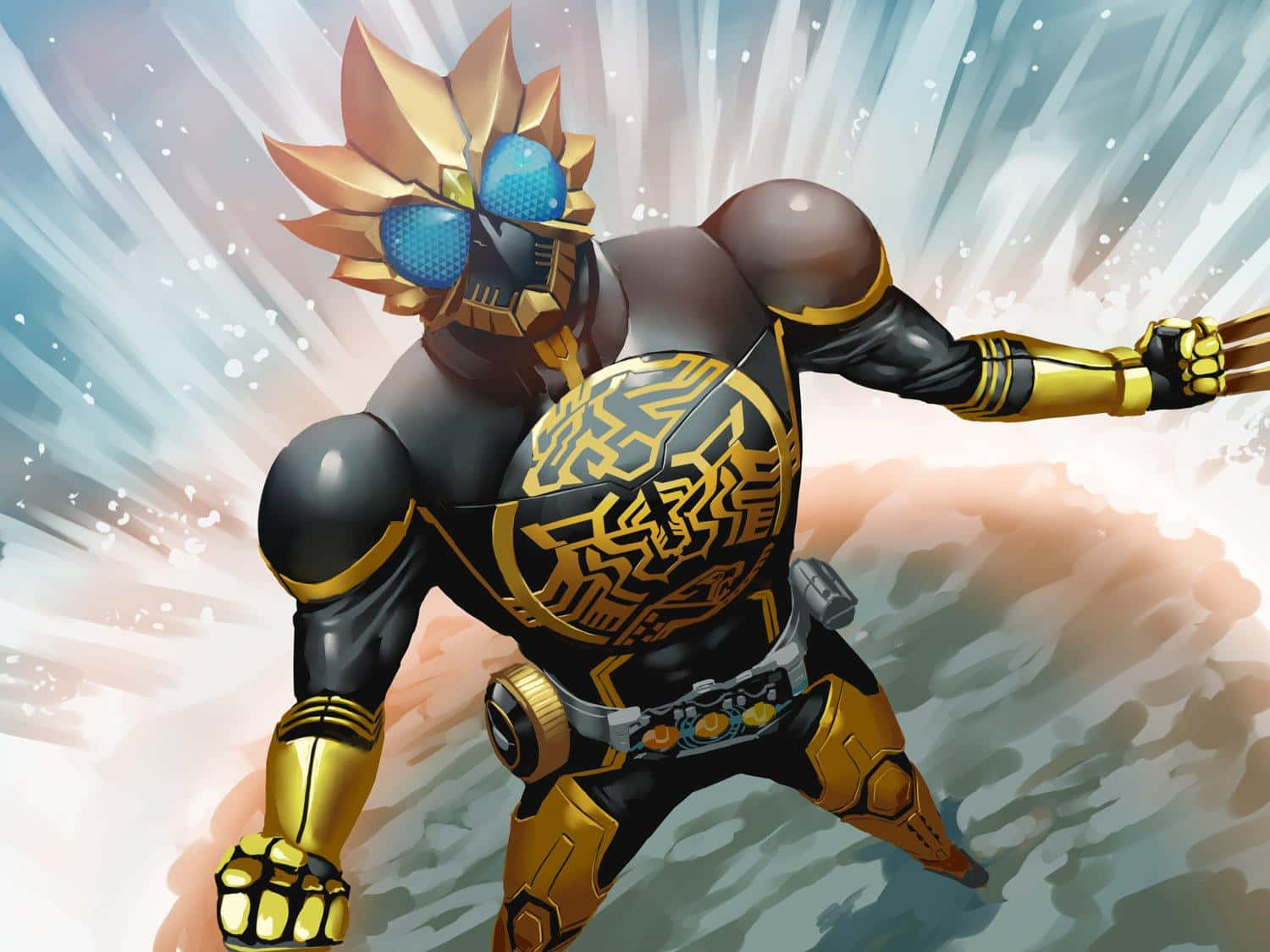 Kamen Rider, golden and black armored hero, blue visor, HD Desktop Wallpaper