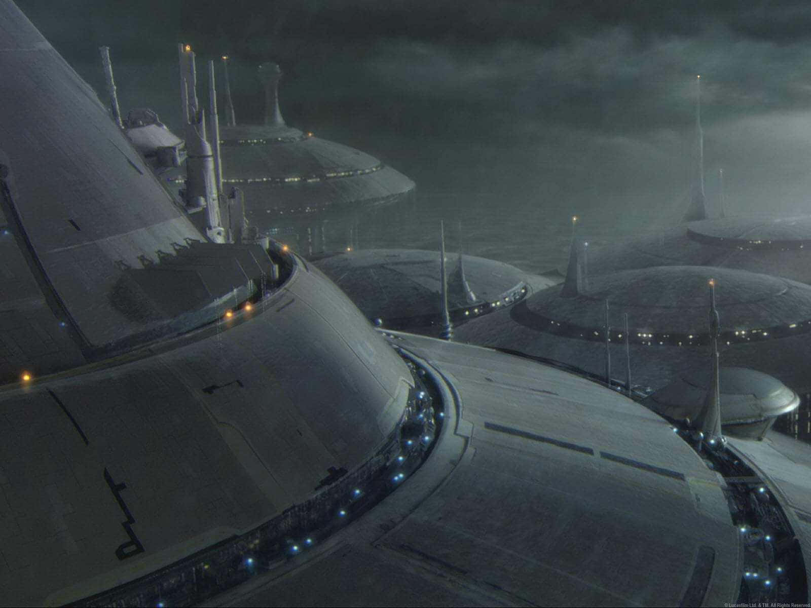 Kamino, dome-shaped structures, stormy night sky, HD Desktop Wallpaper
