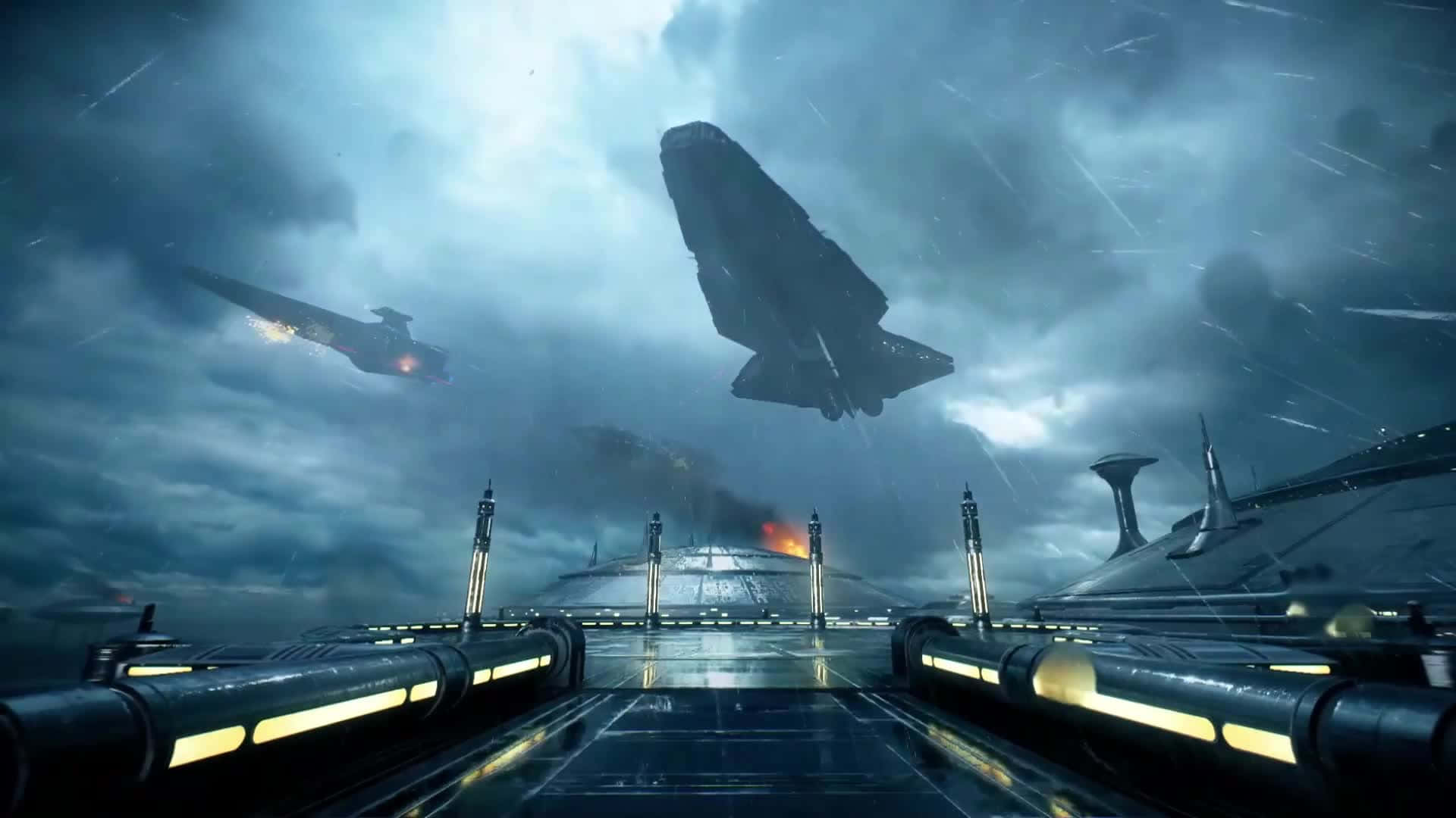 Kamino, starfighters, stormy planet, Full HD Desktop Wallpaper