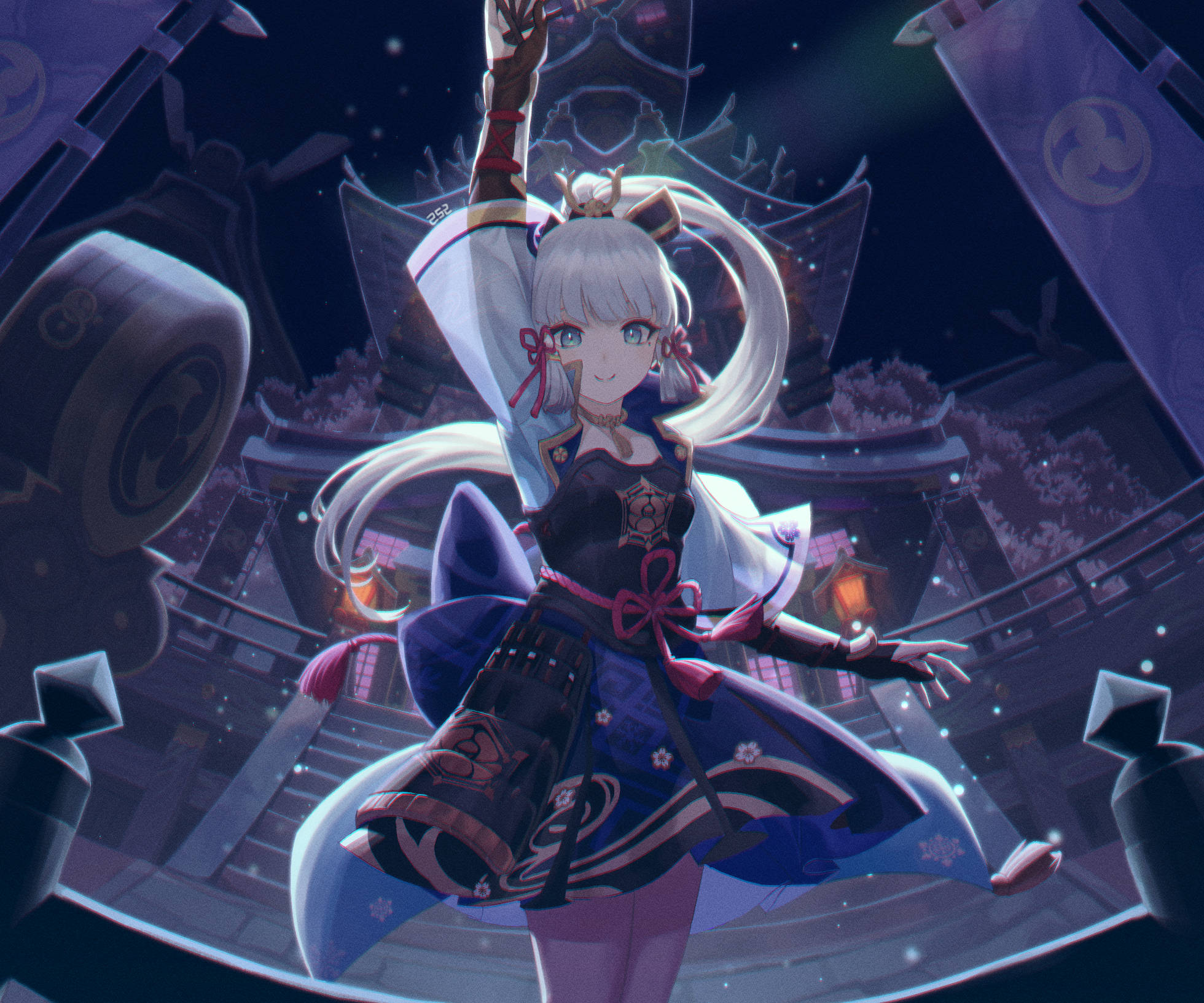 Kamisato Ayaka, anime girl, white hair, Full HD Desktop Wallpaper