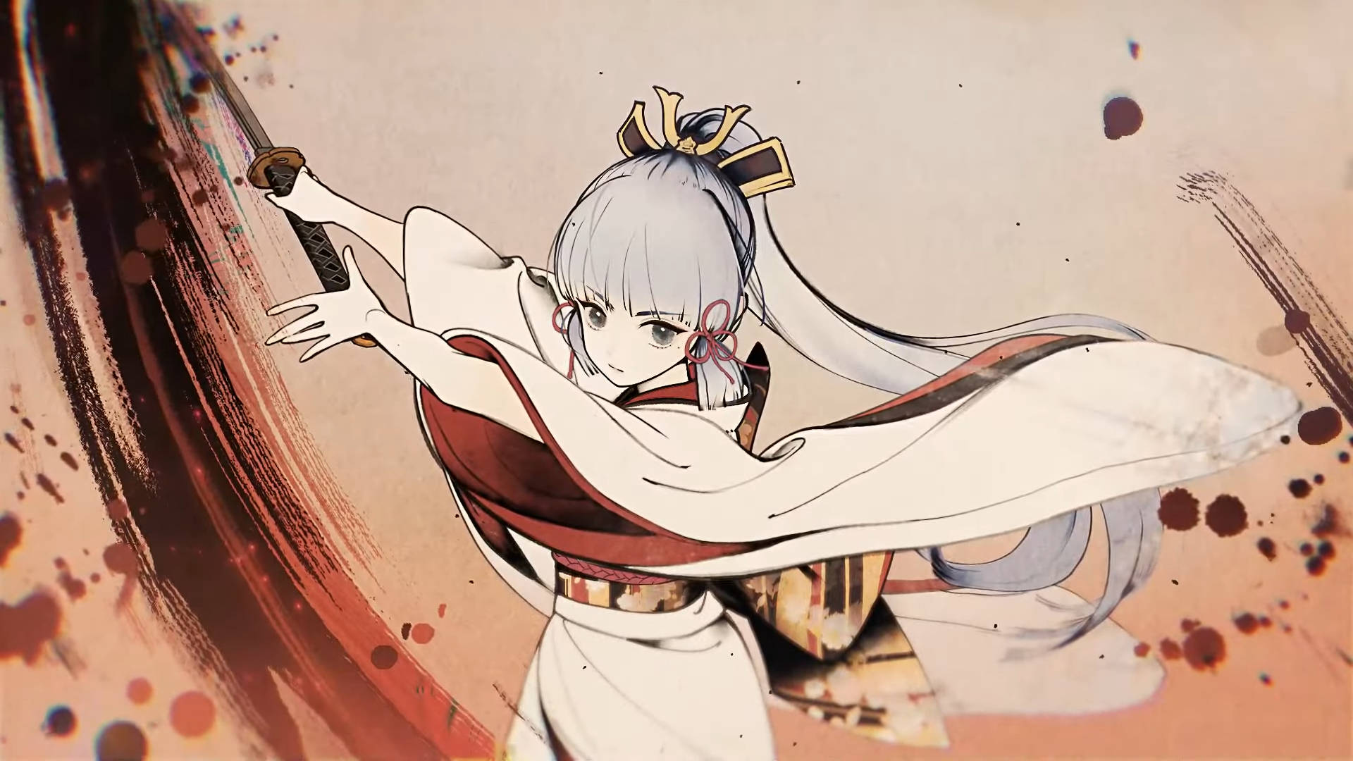 Kamisato Ayaka, silver-haired, traditional robes, Full HD Desktop Wallpaper