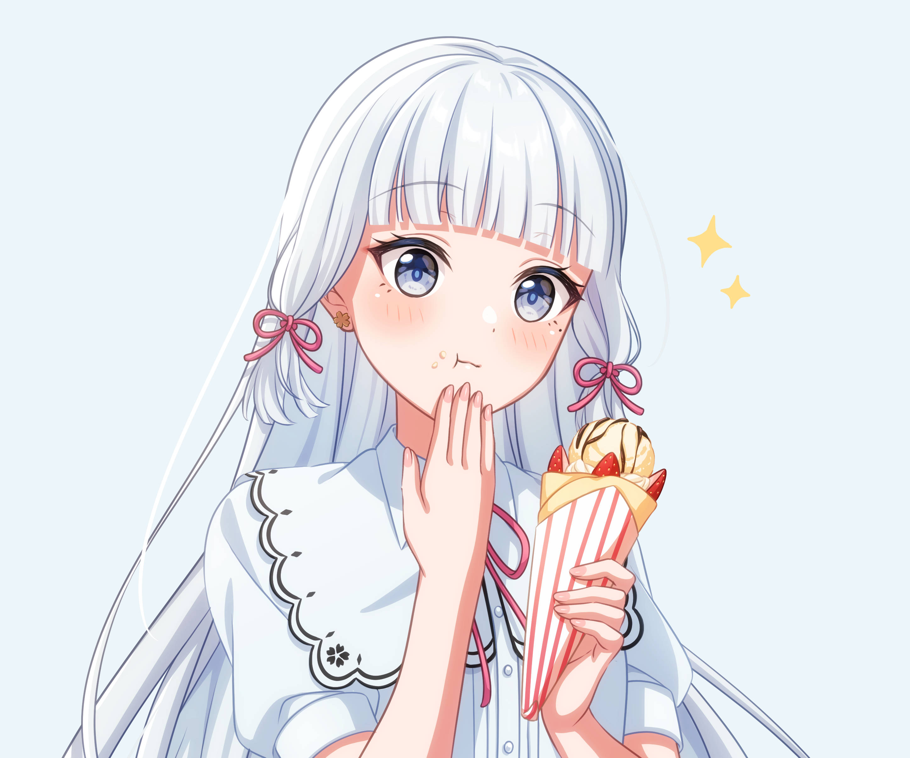 Kamisato Ayaka, silver hair, blue eyes, 2K Desktop Wallpaper