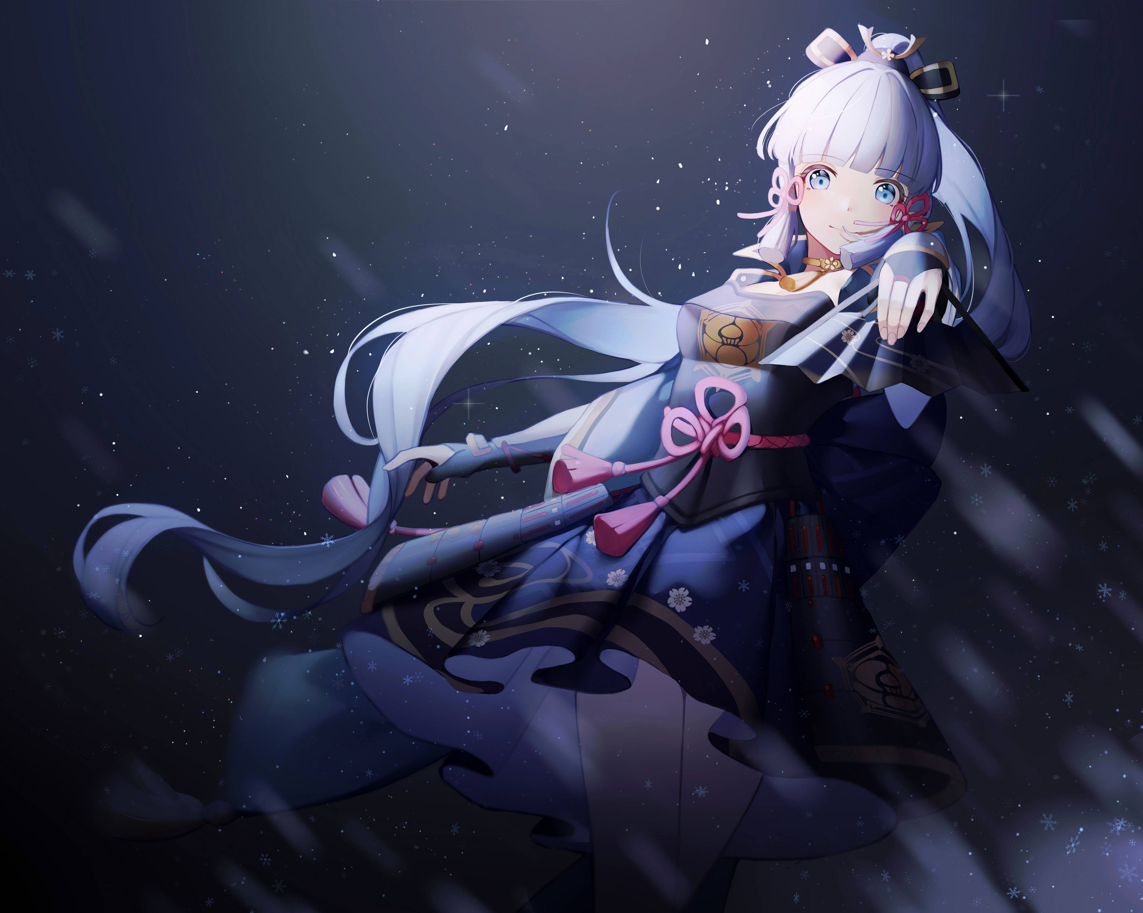 Kamisato Ayaka, white hair, blue eyes, 4K Desktop Wallpaper