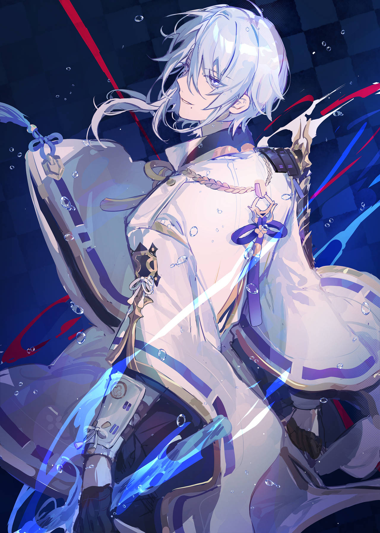Kamisato Ayato, silver-haired, white and blue outfit, HD Phone Wallpaper