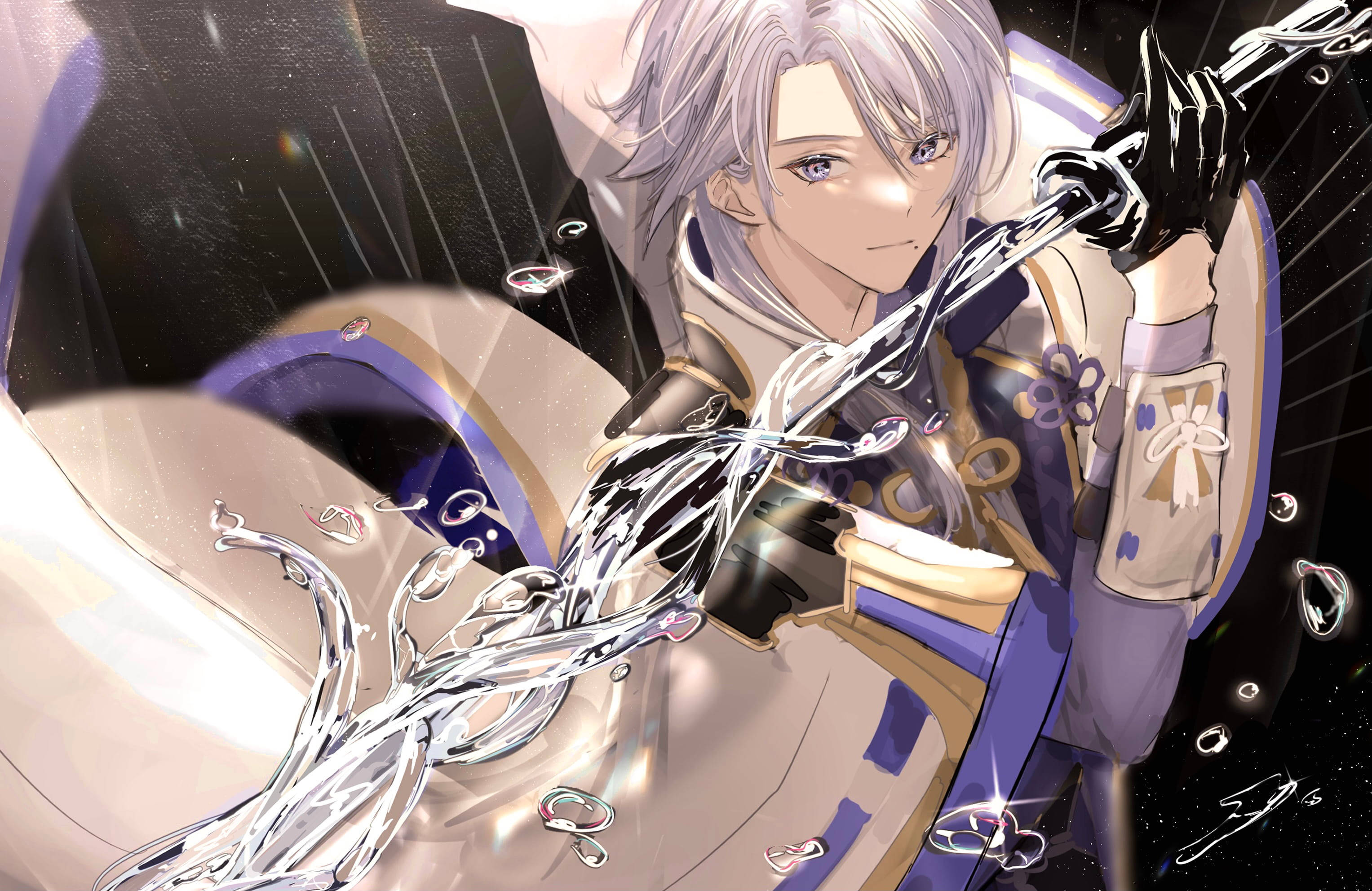 Kamisato Ayato, Hydro character, silver-haired, 2K Desktop Wallpaper